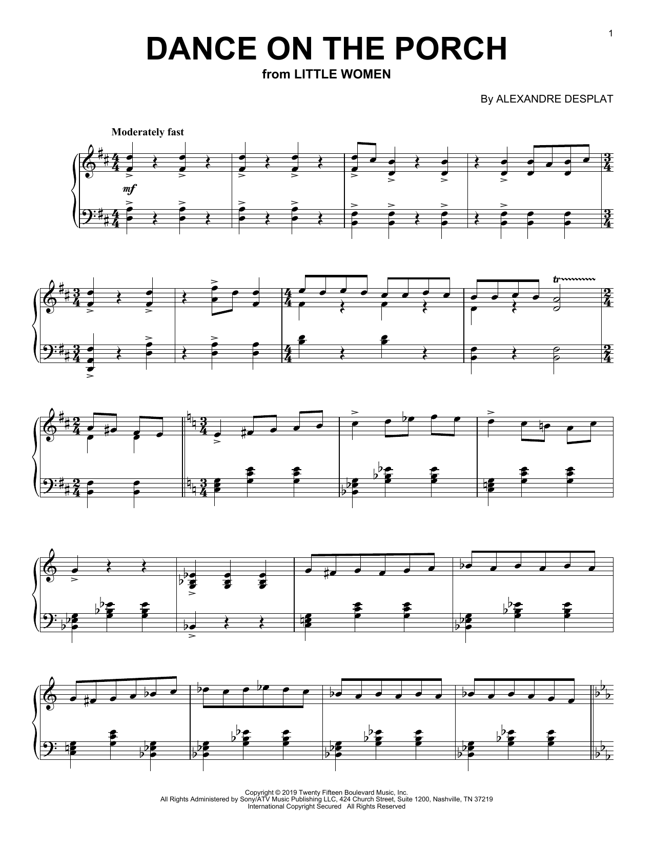 Download Alexandre Desplat Dance On The Porch (from the Motion Picture Little Women) Sheet Music and learn how to play Piano Solo PDF digital score in minutes