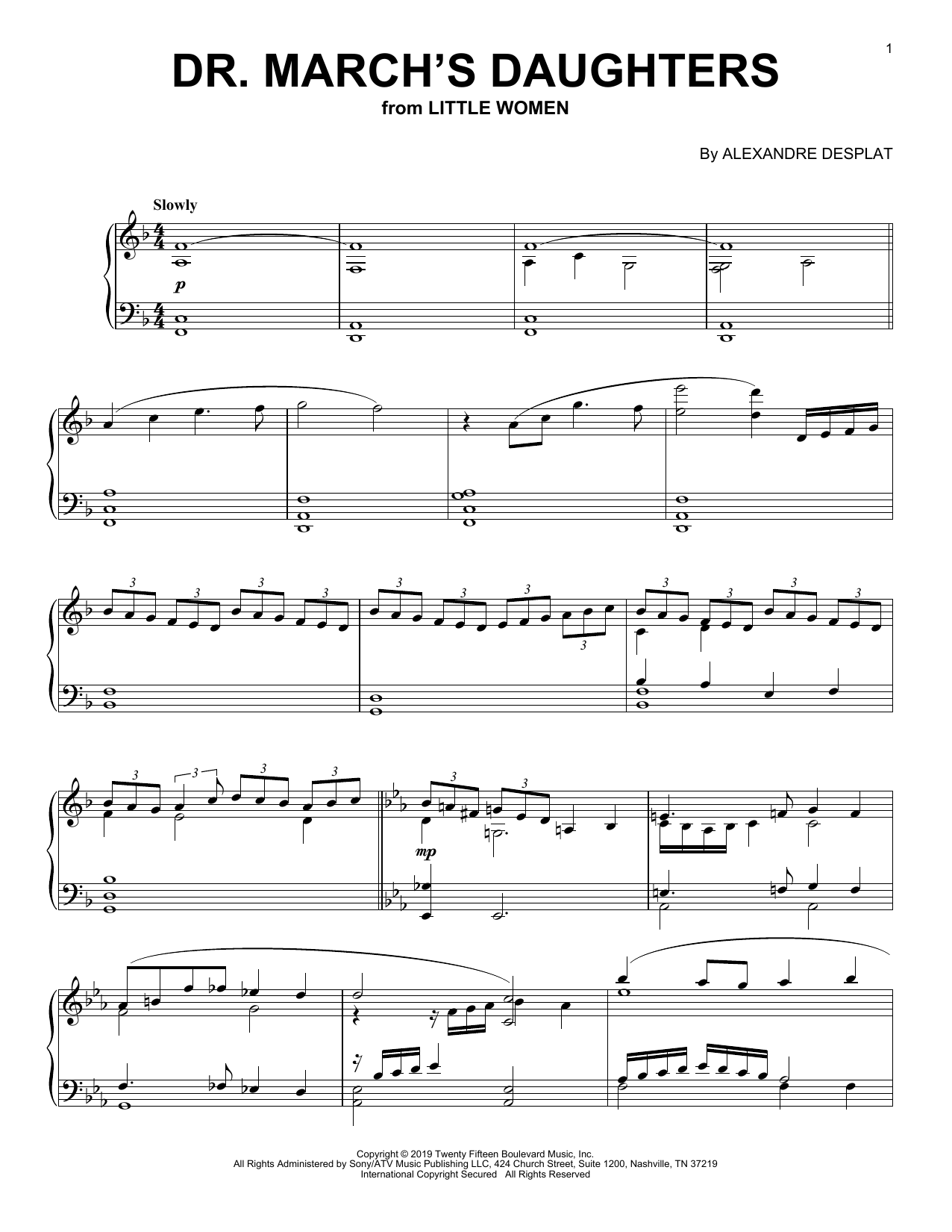 Download Alexandre Desplat Dr. March's Daughters (from the Motion Picture Little Women) Sheet Music and learn how to play Piano Solo PDF digital score in minutes