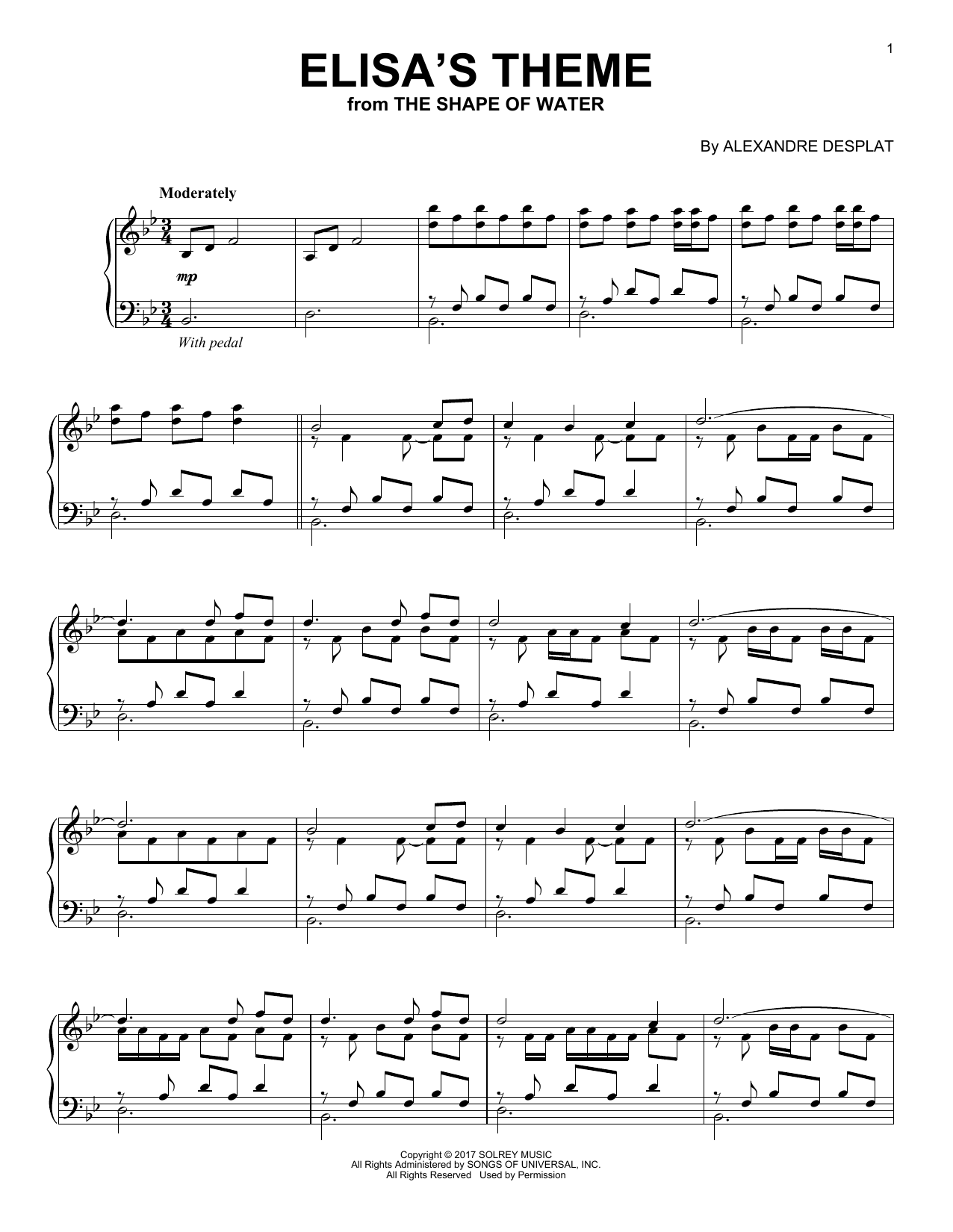 Download Alexandre Desplat Elisa's Theme Sheet Music and learn how to play Piano PDF digital score in minutes