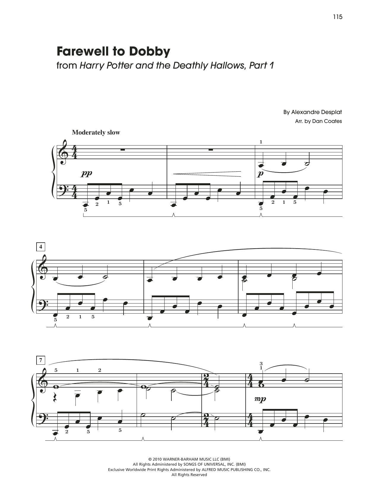 Download Alexandre Desplat Farewell To Dobby (from Harry Potter And The Deathly Gallows, Pt. 1) (arr. Dan C Sheet Music and learn how to play Easy Piano PDF digital score in minutes