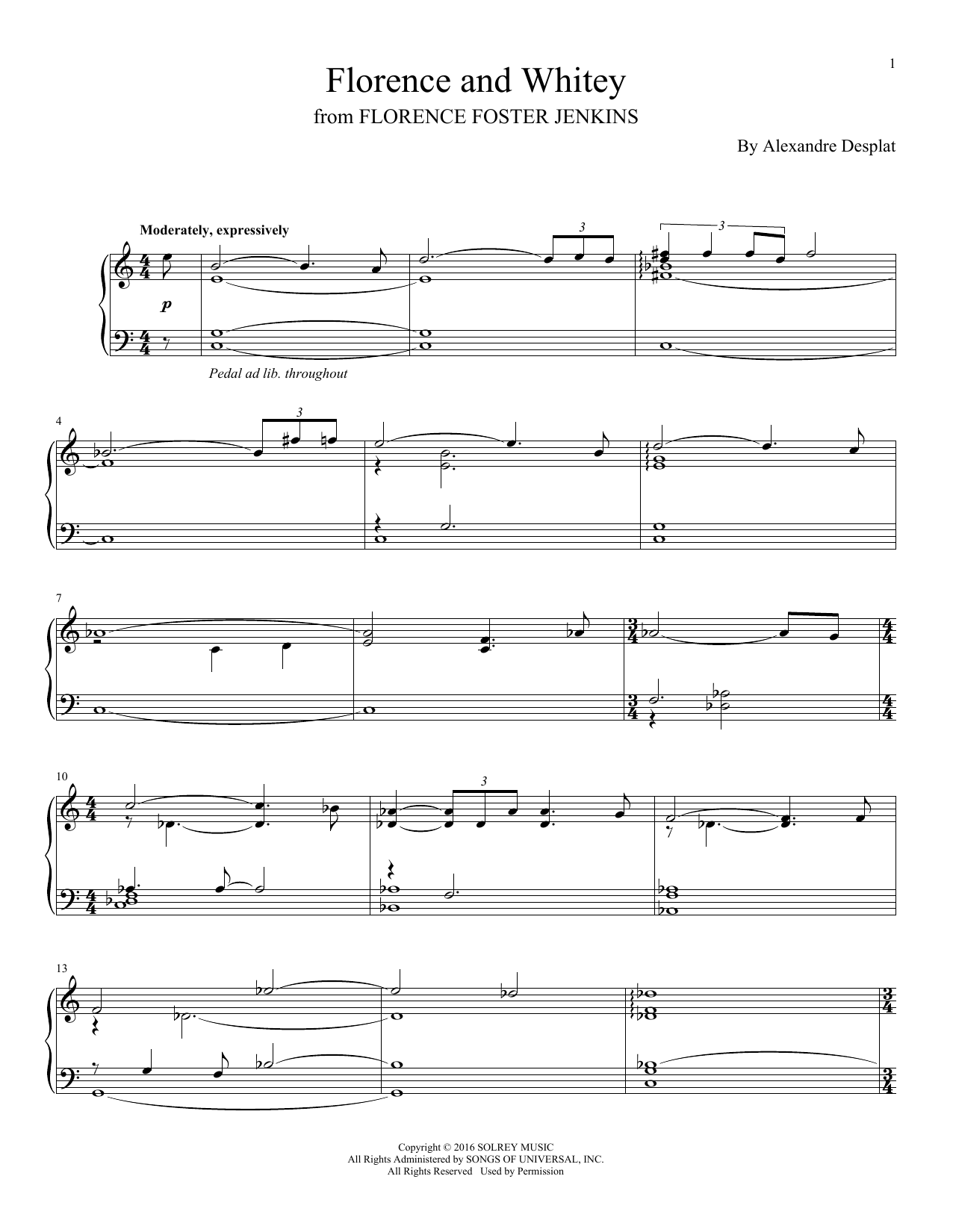 Download Alexandre Desplat Florence And Whitey Sheet Music and learn how to play Piano PDF digital score in minutes
