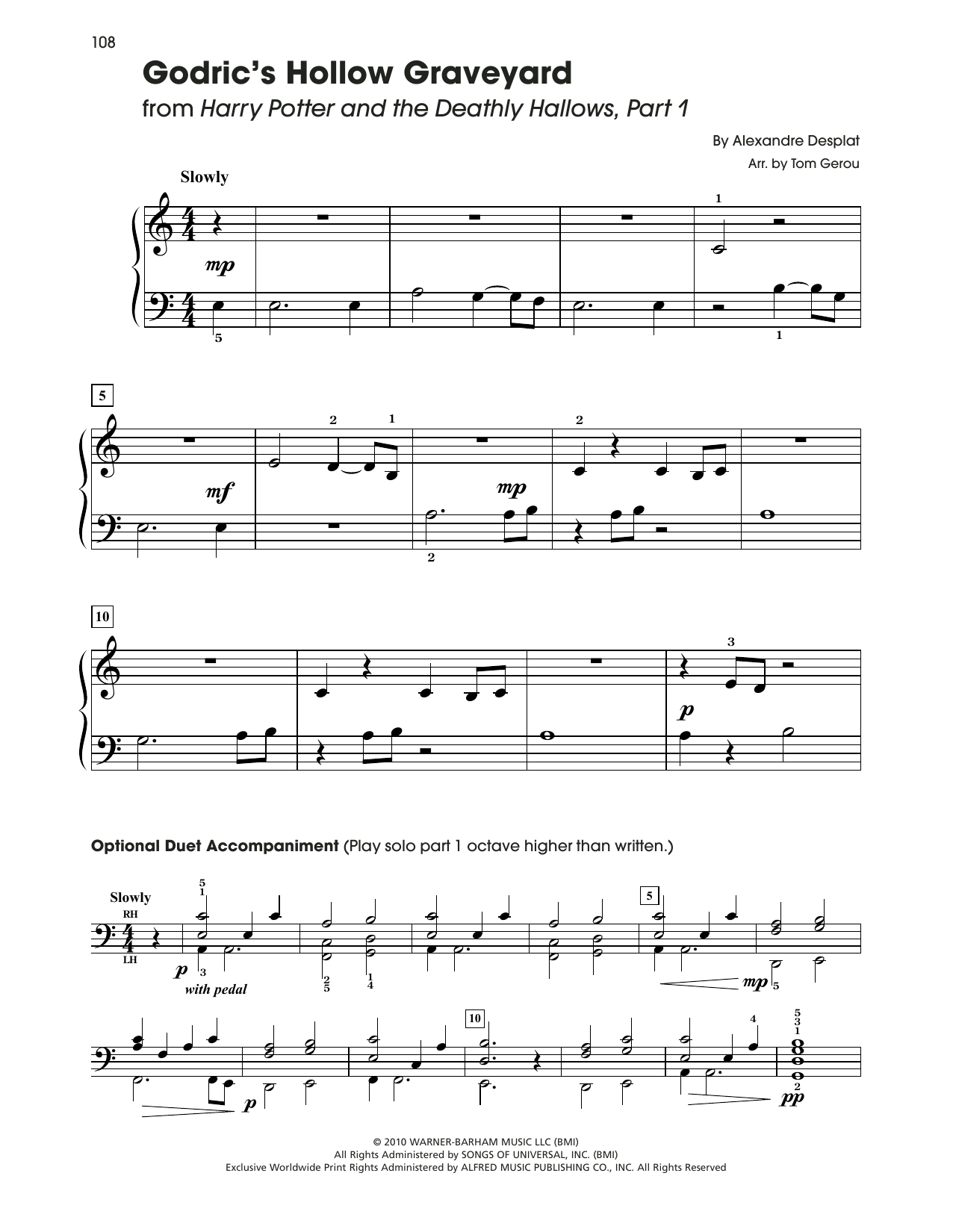 Download Alexandre Desplat Godric's Hollow Graveyard (from Harry Potter) (arr. Tom Gerou) Sheet Music and learn how to play 5-Finger Piano PDF digital score in minutes