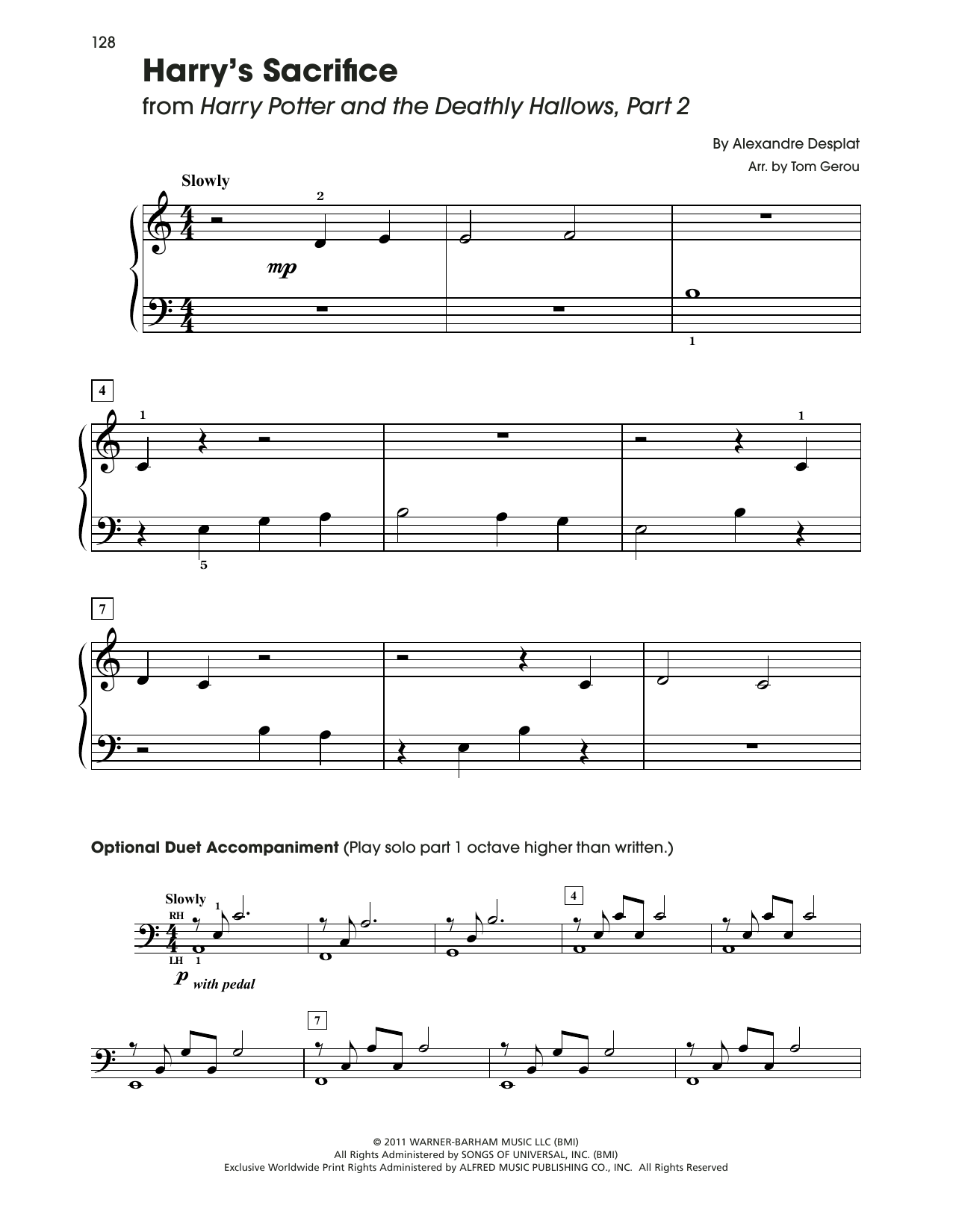 Download Alexandre Desplat Harry's Sacrifice (from Harry Potter) (arr. Tom Gerou) Sheet Music and learn how to play 5-Finger Piano PDF digital score in minutes