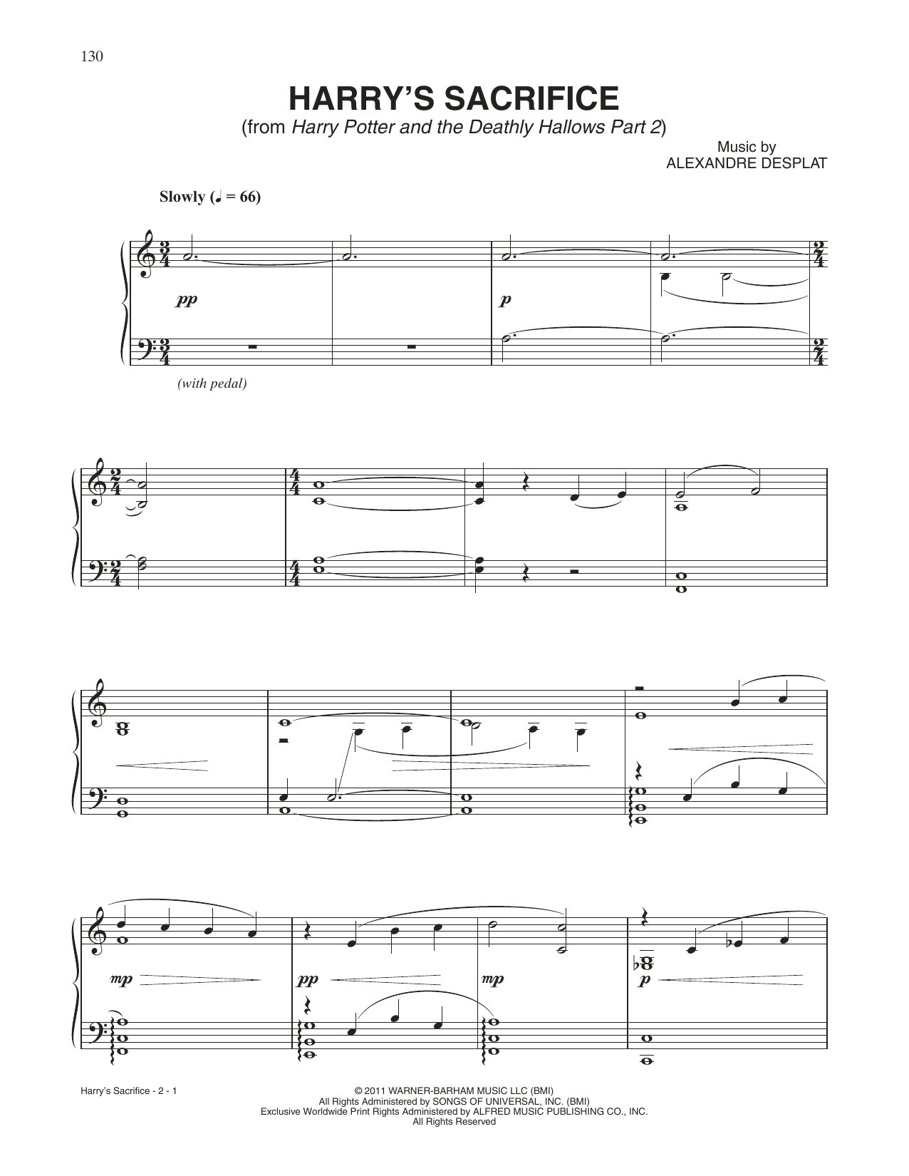 Download Alexandre Desplat Harry's Sacrifice (from Harry Potter) Sheet Music and learn how to play Piano Solo PDF digital score in minutes