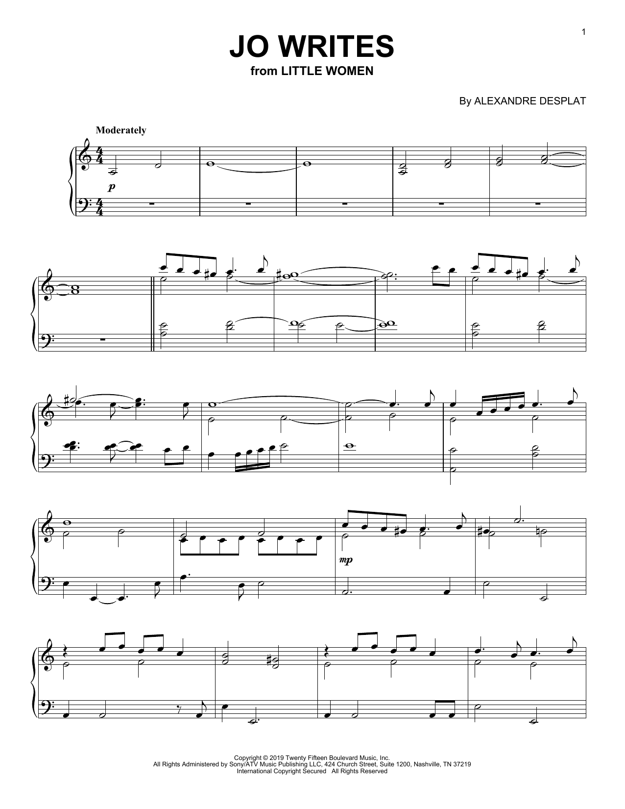 Download Alexandre Desplat Jo Writes (from the Motion Picture Little Women) Sheet Music and learn how to play Piano Solo PDF digital score in minutes