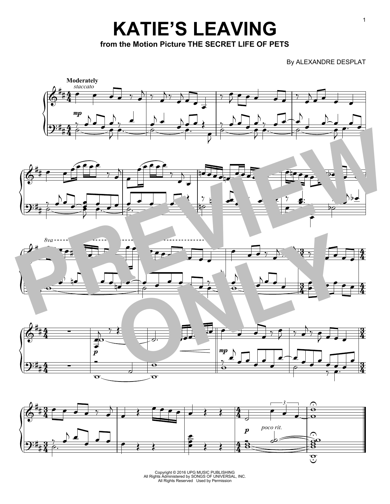 Download Alexandre Desplat Katie's Leaving Sheet Music and learn how to play Piano PDF digital score in minutes
