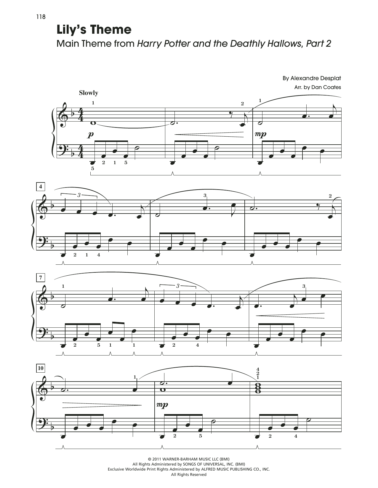 Download Alexandre Desplat Lily's Theme (from Harry Potter And The Deathly Hallows, Pt. 2) Sheet Music and learn how to play Easy Piano PDF digital score in minutes