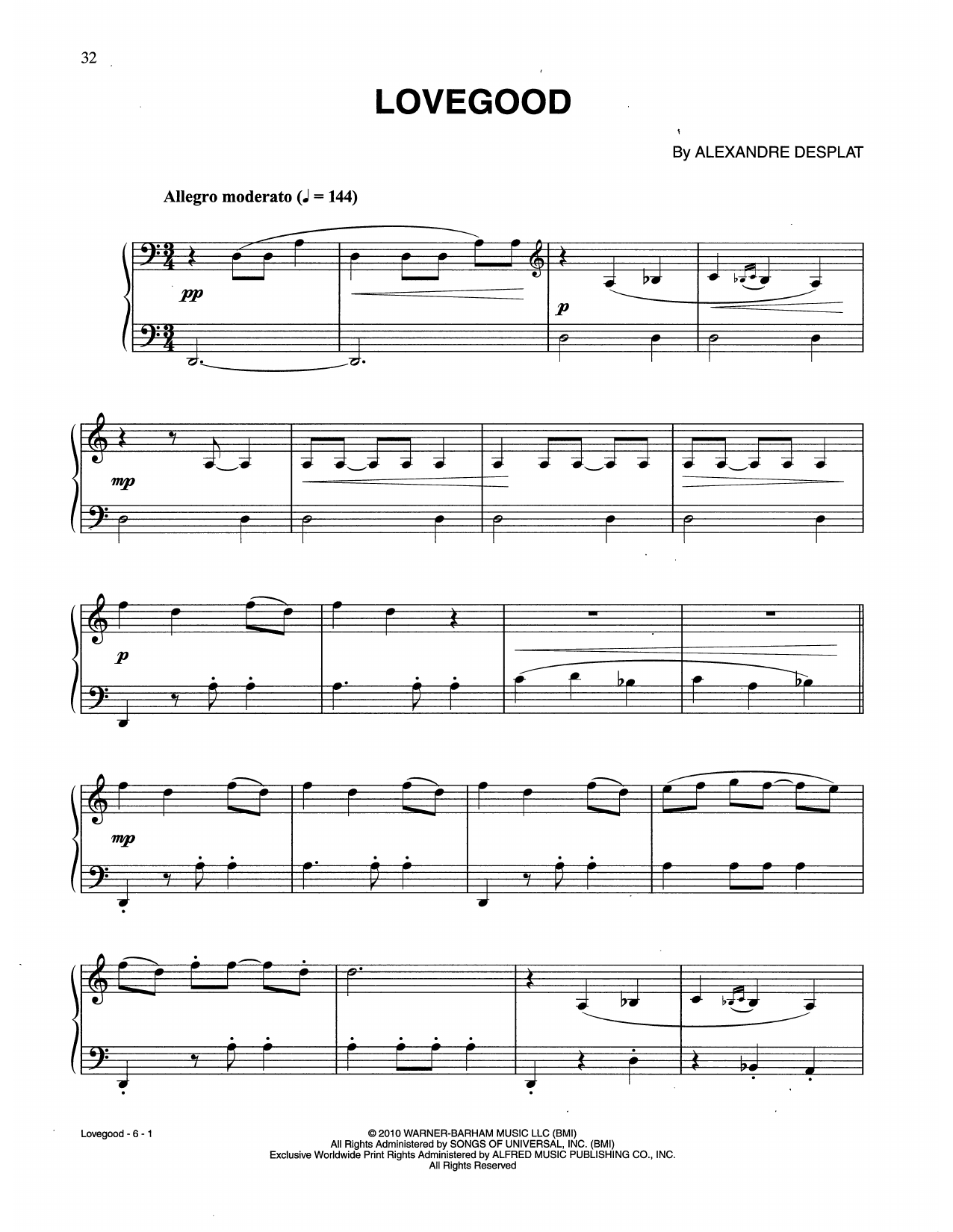 Download Alexandre Desplat Lovegood (from Harry Potter And The Deathly Gallows, Pt. 1) Sheet Music and learn how to play Piano Solo PDF digital score in minutes