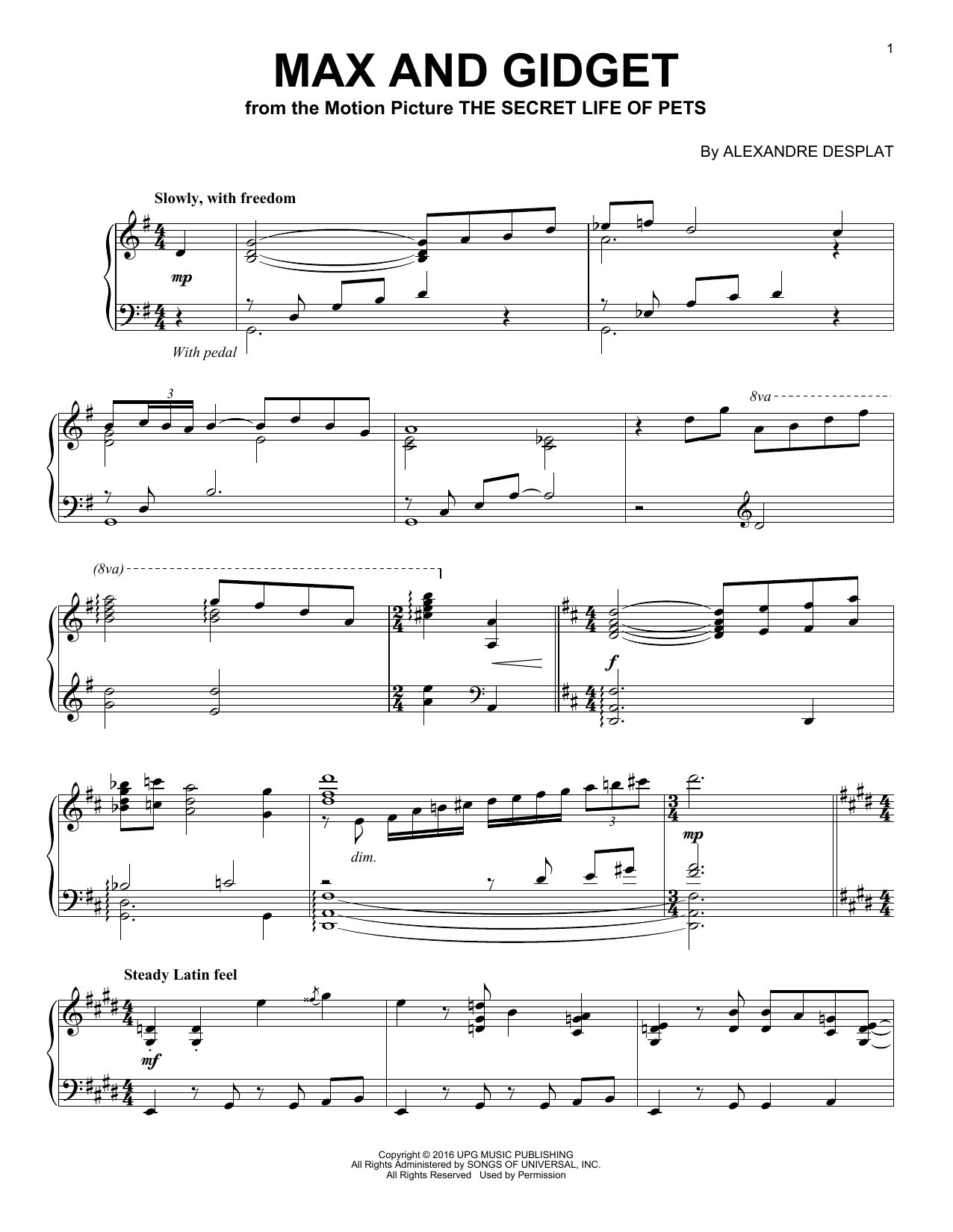 Download Alexandre Desplat Max And Gidget Sheet Music and learn how to play Piano PDF digital score in minutes