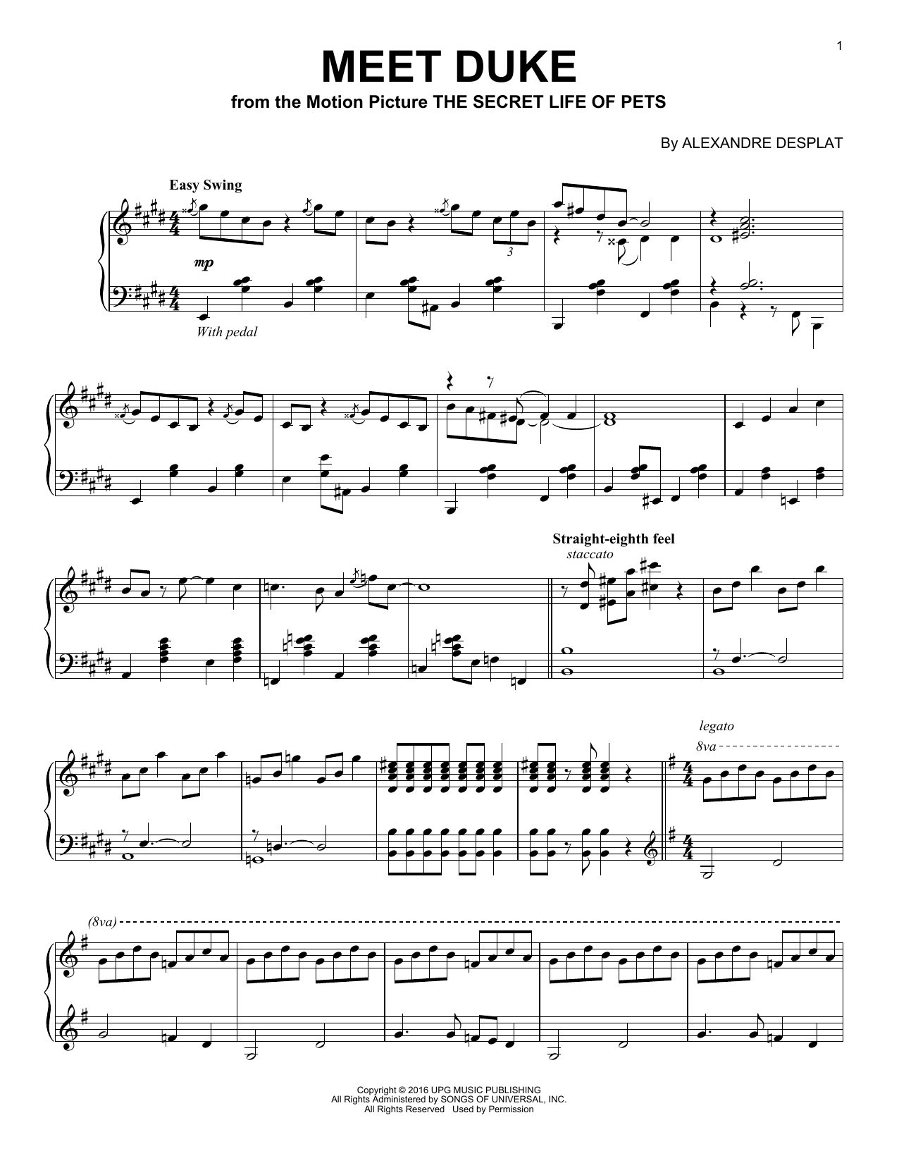 Download Alexandre Desplat Meet Duke Sheet Music and learn how to play Piano PDF digital score in minutes