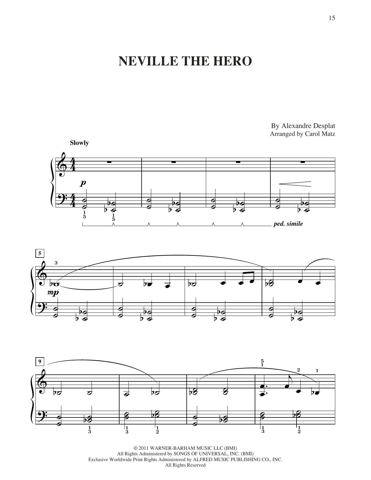 Download Alexandre Desplat Neville The Hero (from Harry Potter) (arr. Carol Matz) Sheet Music and learn how to play Big Note Piano PDF digital score in minutes