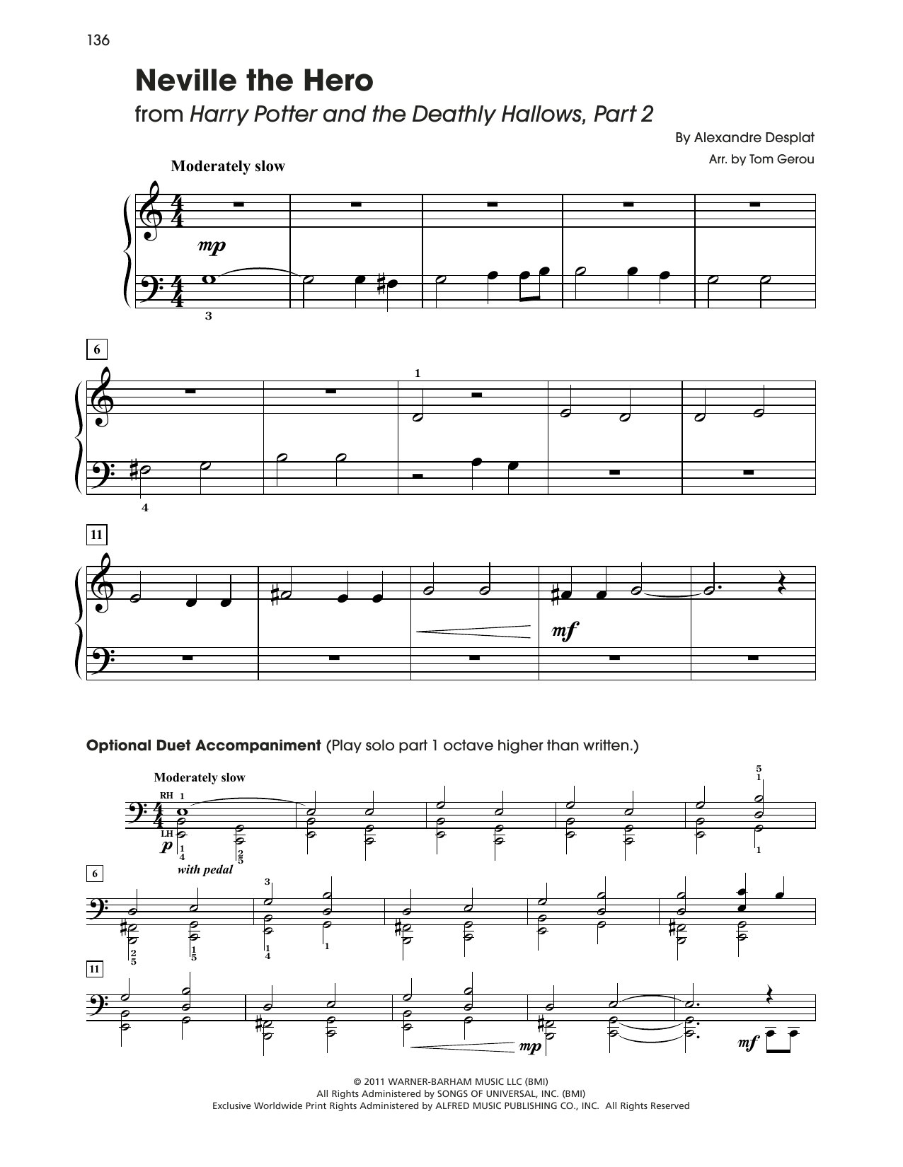 Download Alexandre Desplat Neville The Hero (from Harry Potter) (arr. Tom Gerou) Sheet Music and learn how to play 5-Finger Piano PDF digital score in minutes