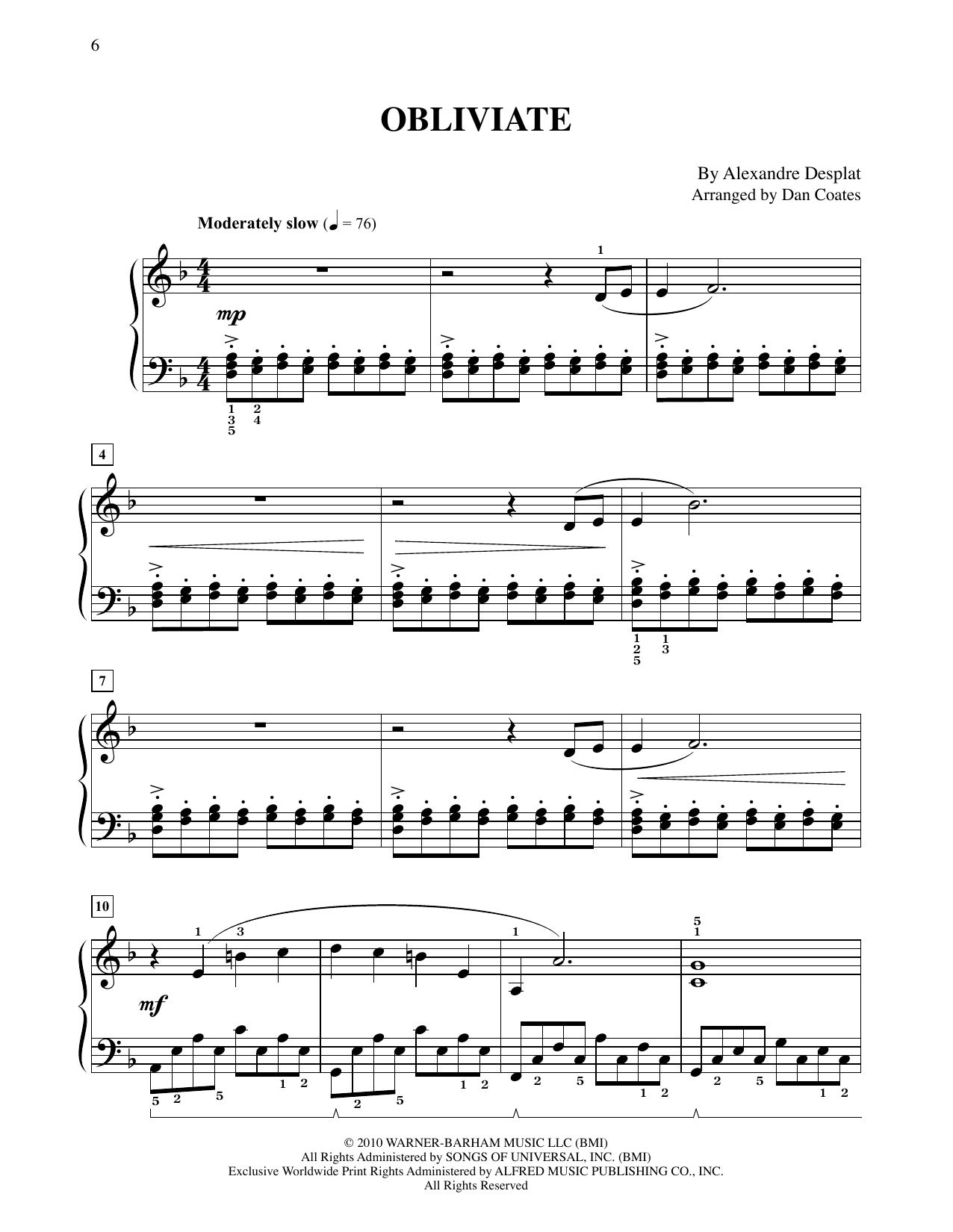 Download Alexandre Desplat Obliviate (from Harry Potter) (arr. Dan Coates) Sheet Music and learn how to play Easy Piano PDF digital score in minutes
