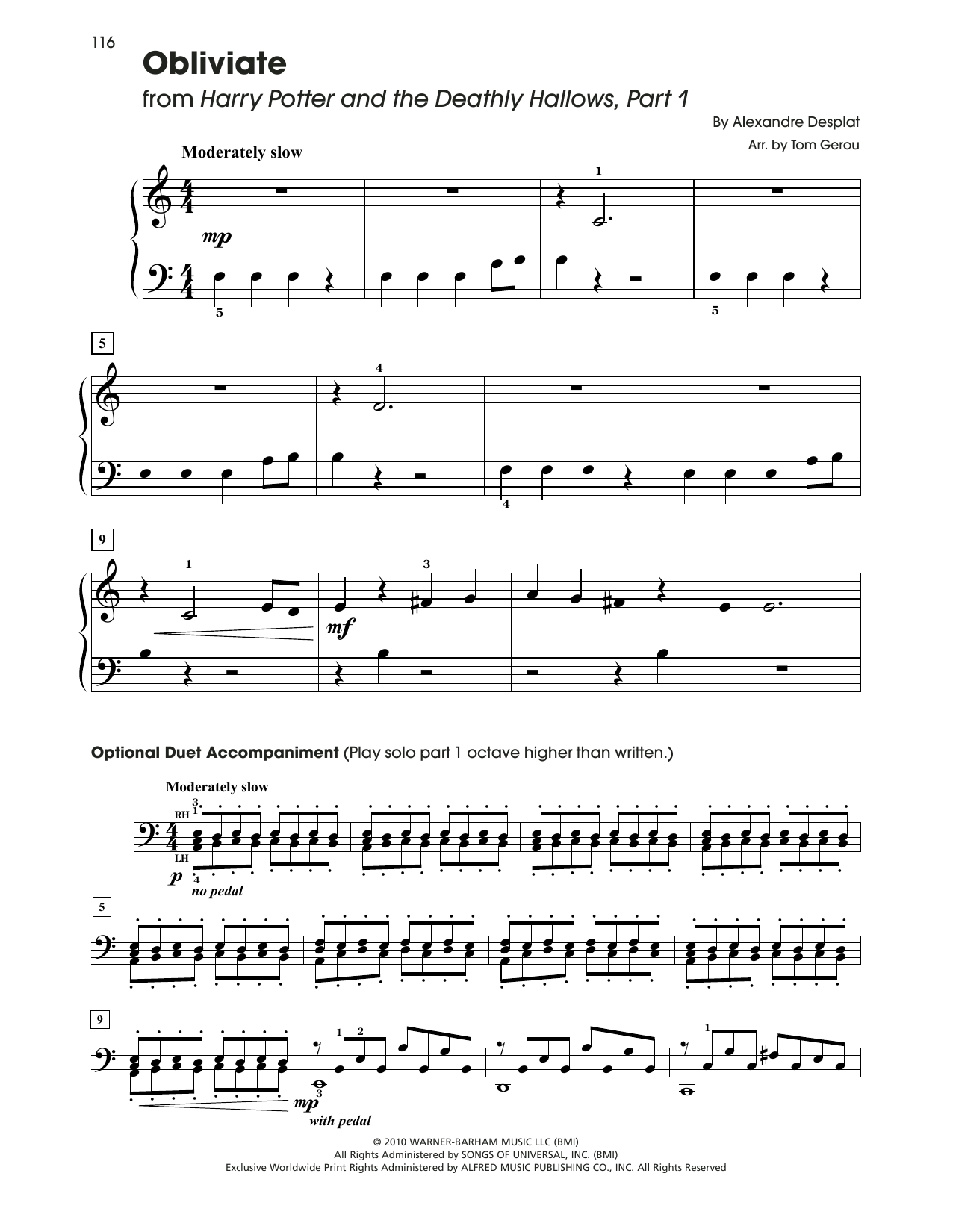 Download Alexandre Desplat Obliviate (from Harry Potter) (arr. Tom Gerou) Sheet Music and learn how to play 5-Finger Piano PDF digital score in minutes