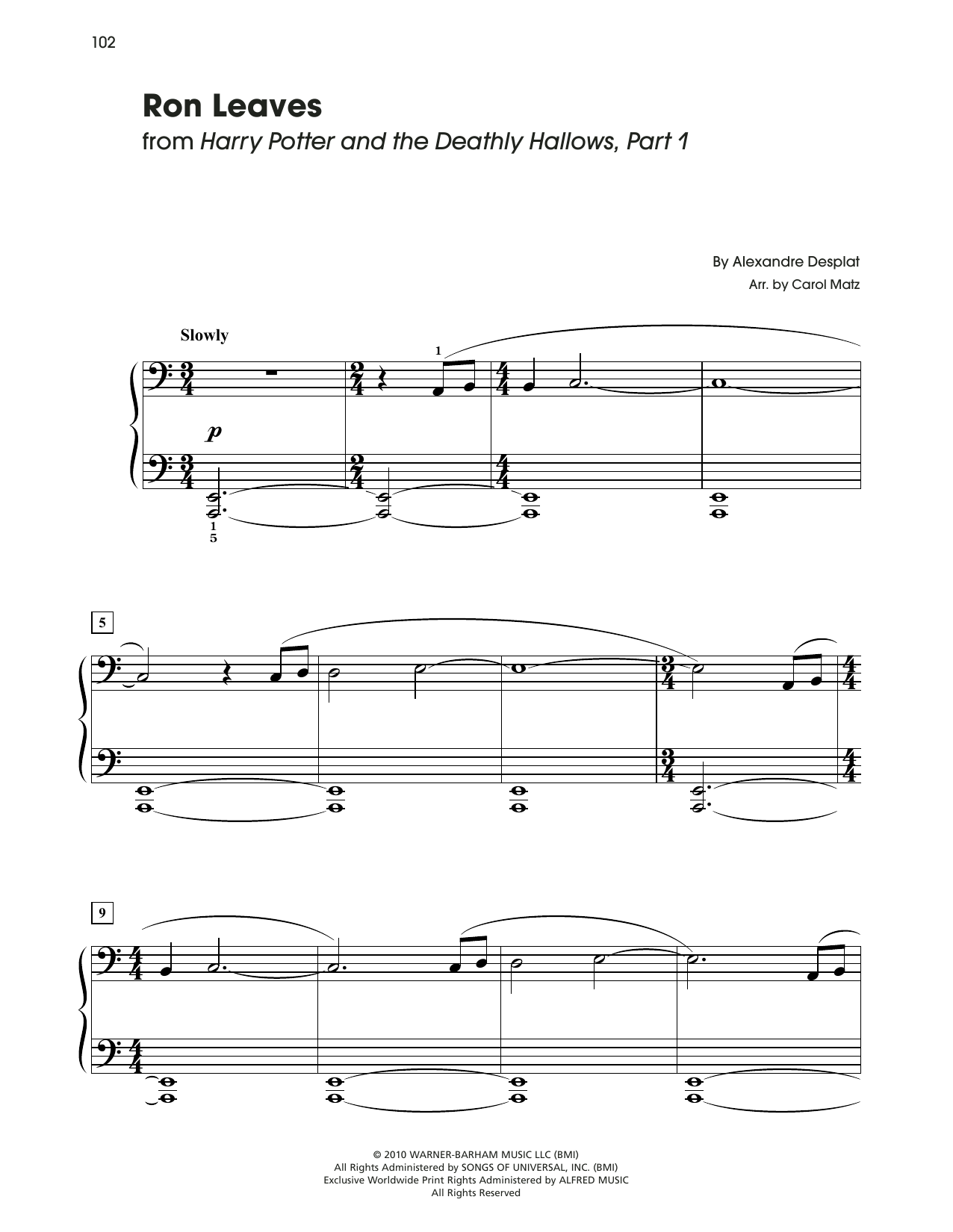 Download Alexandre Desplat Ron Leaves (from Harry Potter) (arr. Carol Matz) Sheet Music and learn how to play Big Note Piano PDF digital score in minutes