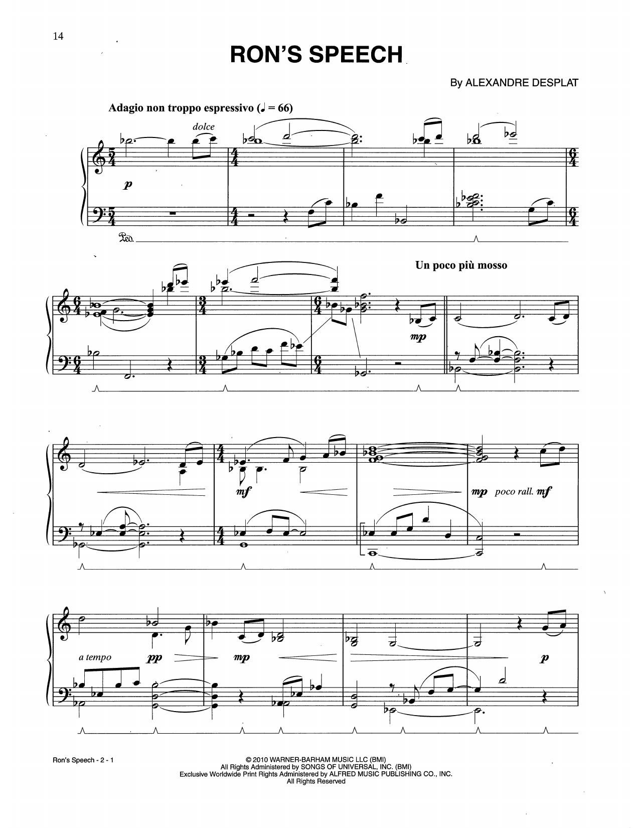 Download Alexandre Desplat Ron's Speech (from Harry Potter And The Deathly Gallows, Pt. 1) Sheet Music and learn how to play Piano Solo PDF digital score in minutes