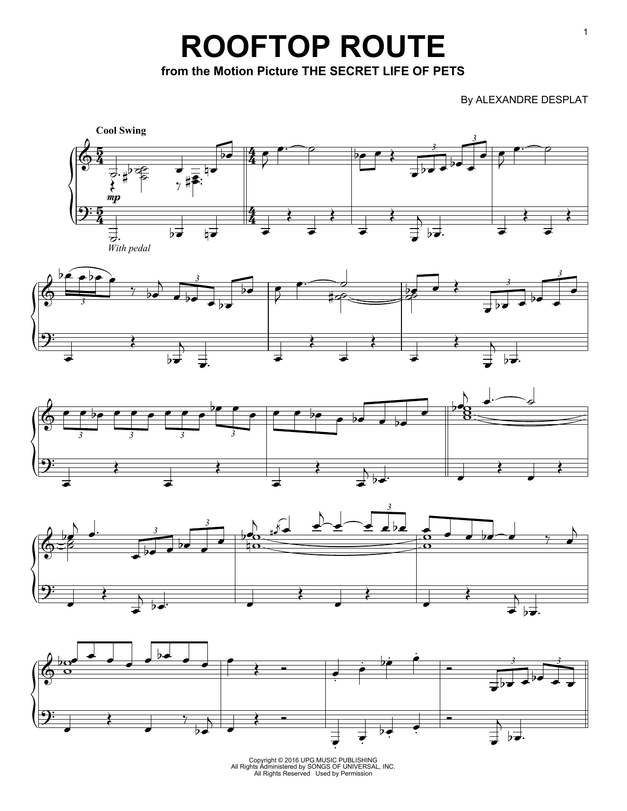 Download Alexandre Desplat Rooftop Route Sheet Music and learn how to play Piano PDF digital score in minutes