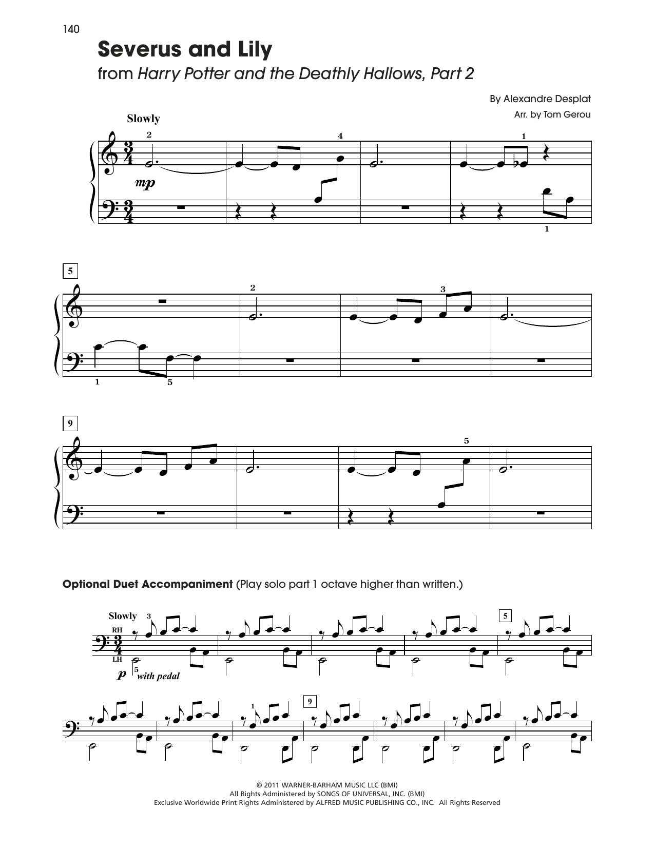 Download Alexandre Desplat Severus And Lily (from Harry Potter) (arr. Tom Gerou) Sheet Music and learn how to play 5-Finger Piano PDF digital score in minutes