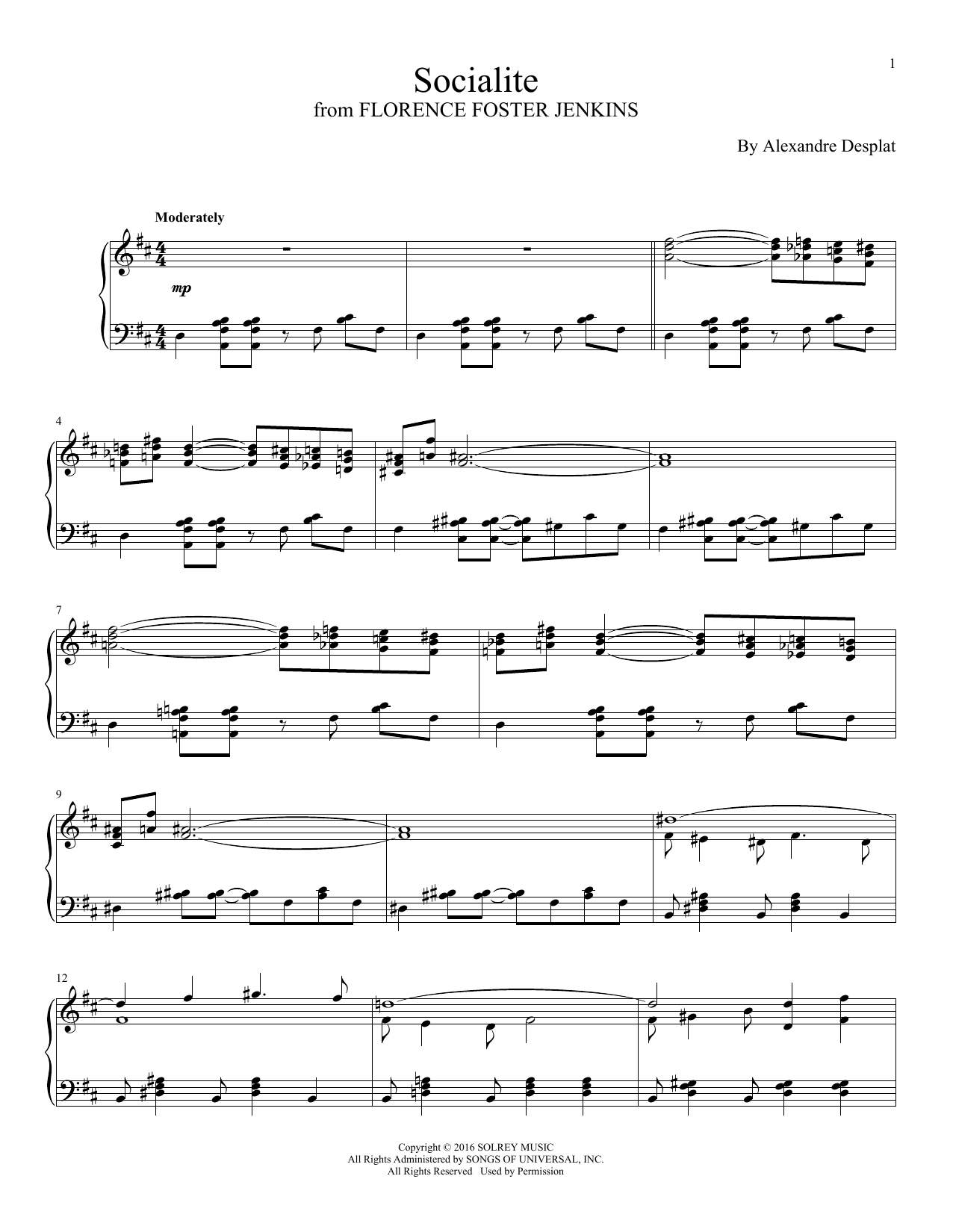 Download Alexandre Desplat Socialite Sheet Music and learn how to play Piano PDF digital score in minutes