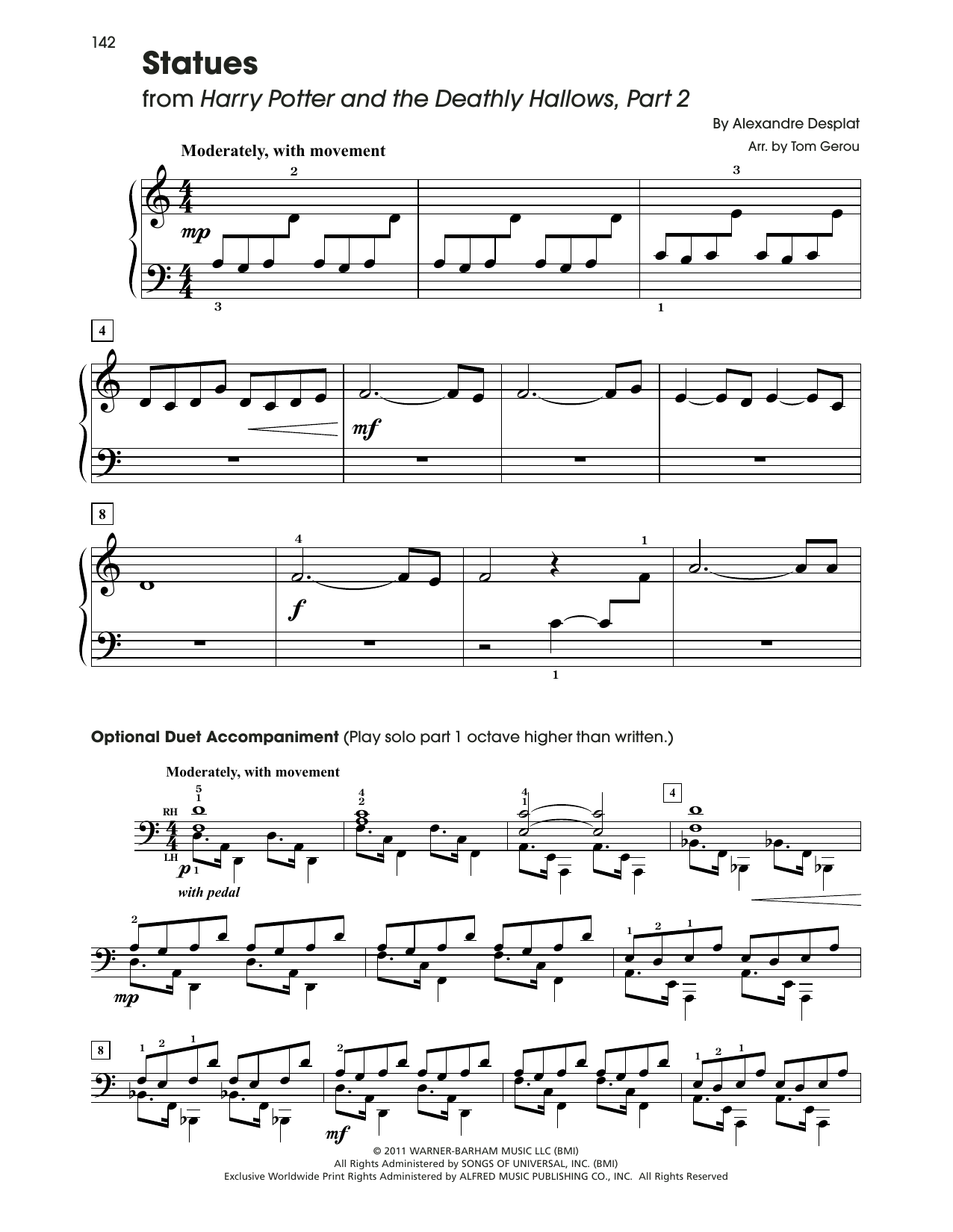 Download Alexandre Desplat Statues (from Harry Potter) (arr. Tom Gerou) Sheet Music and learn how to play 5-Finger Piano PDF digital score in minutes