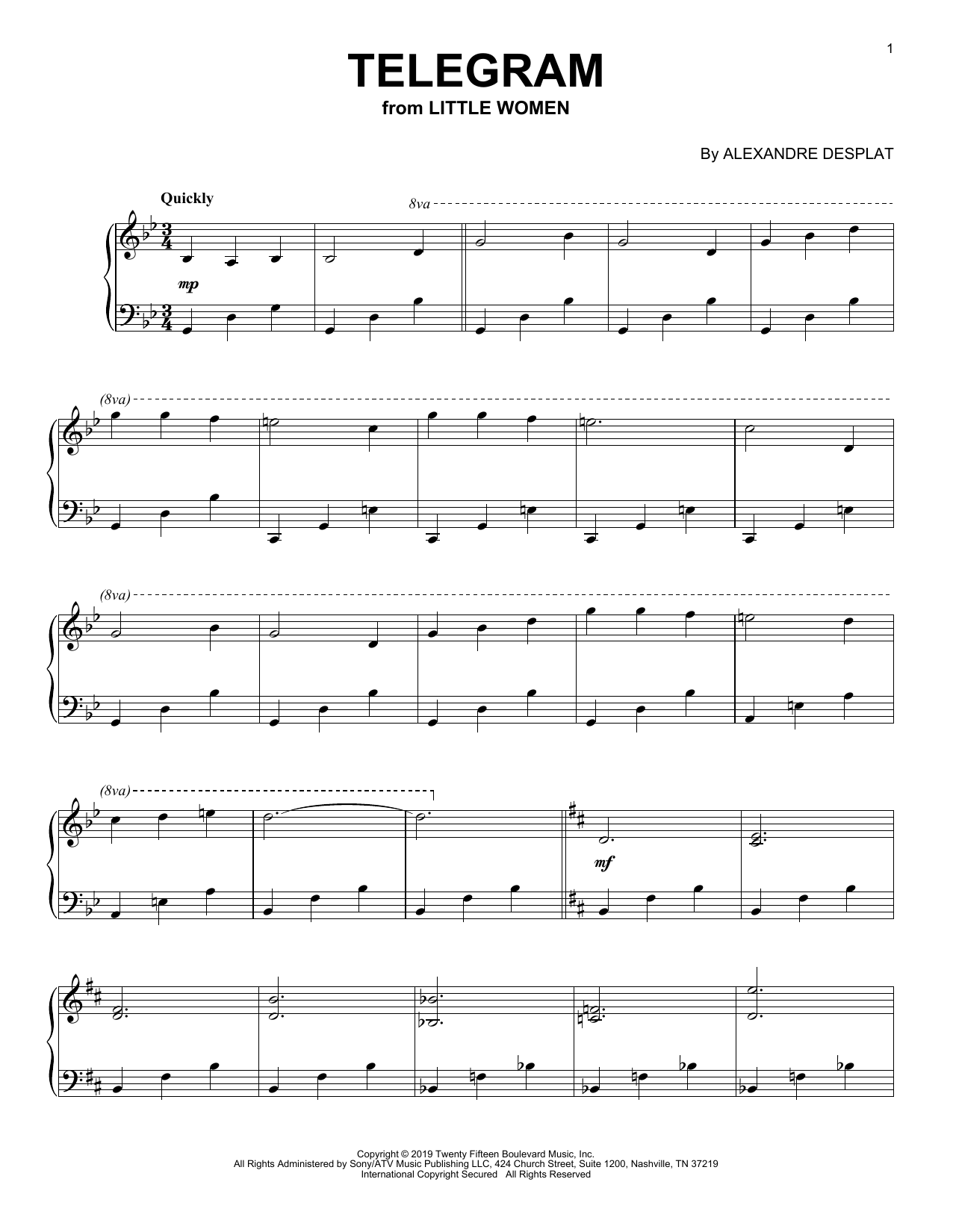 Download Alexandre Desplat Telegram (from the Motion Picture Little Women) Sheet Music and learn how to play Piano Solo PDF digital score in minutes