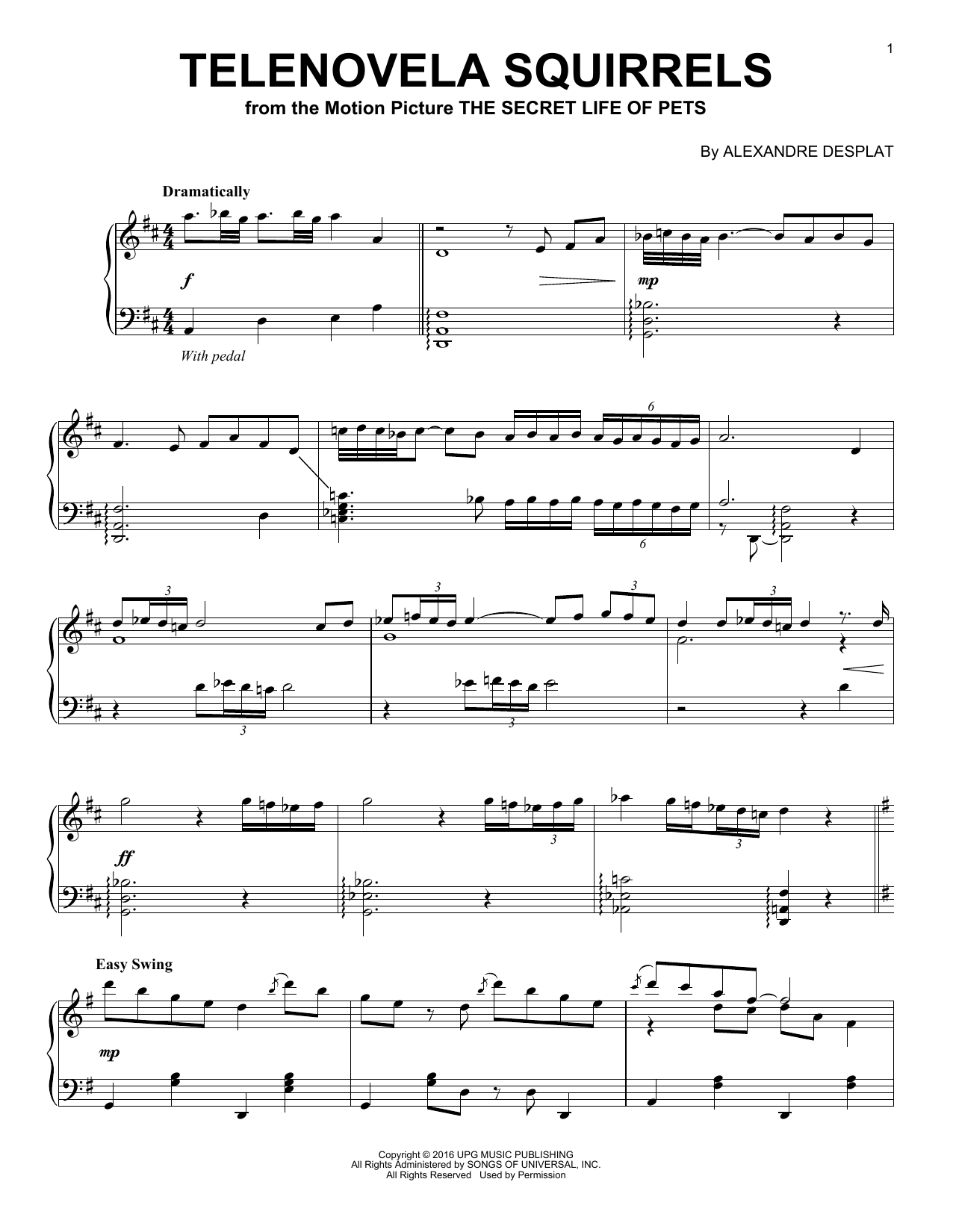 Download Alexandre Desplat Telenovela Squirrels Sheet Music and learn how to play Piano PDF digital score in minutes