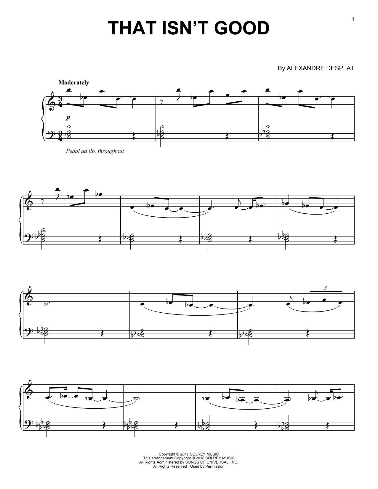 Download Alexandre Desplat That Isn't Good (from 'The Shape Of Water') Sheet Music and learn how to play Piano PDF digital score in minutes