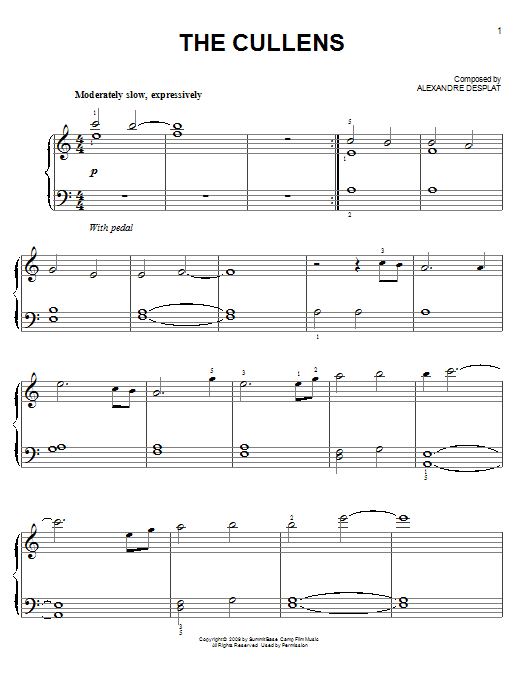 Download Alexandre Desplat The Cullens Sheet Music and learn how to play Piano (Big Notes) PDF digital score in minutes