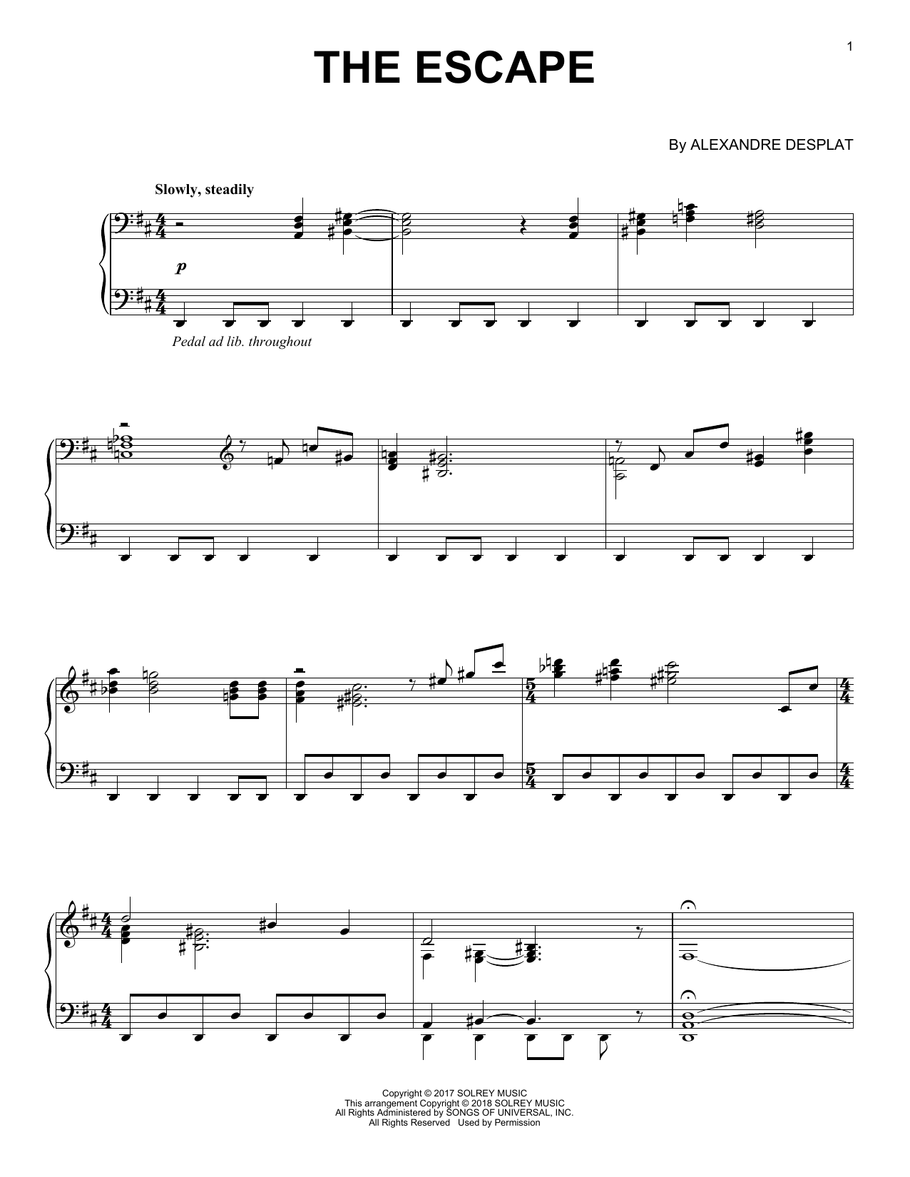 Download Alexandre Desplat The Escape (from 'The Shape Of Water') Sheet Music and learn how to play Piano PDF digital score in minutes