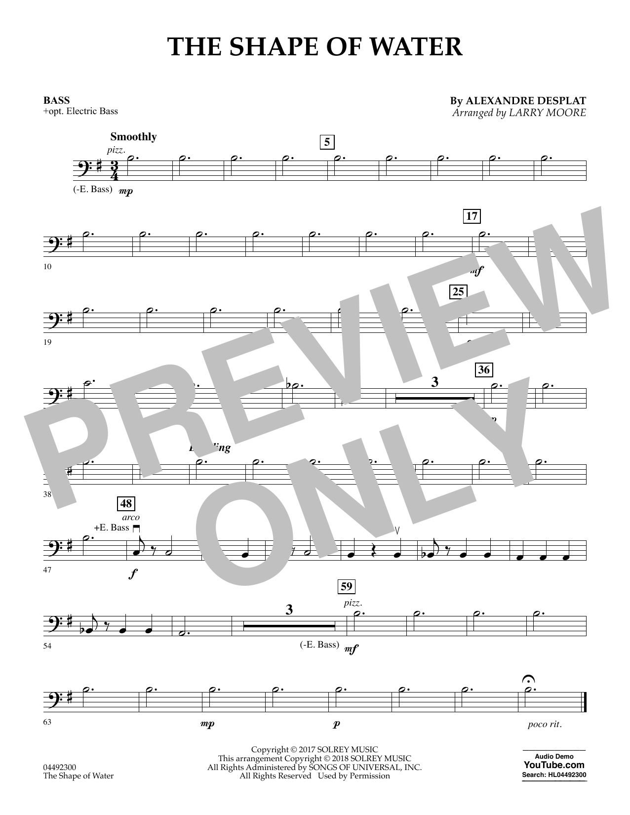 Download Alexandre Desplat The Shape of Water (arr. Larry Moore) - Bass Sheet Music and learn how to play Orchestra PDF digital score in minutes