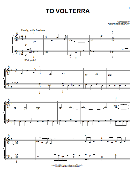 Download Alexandre Desplat To Volterra Sheet Music and learn how to play Piano (Big Notes) PDF digital score in minutes