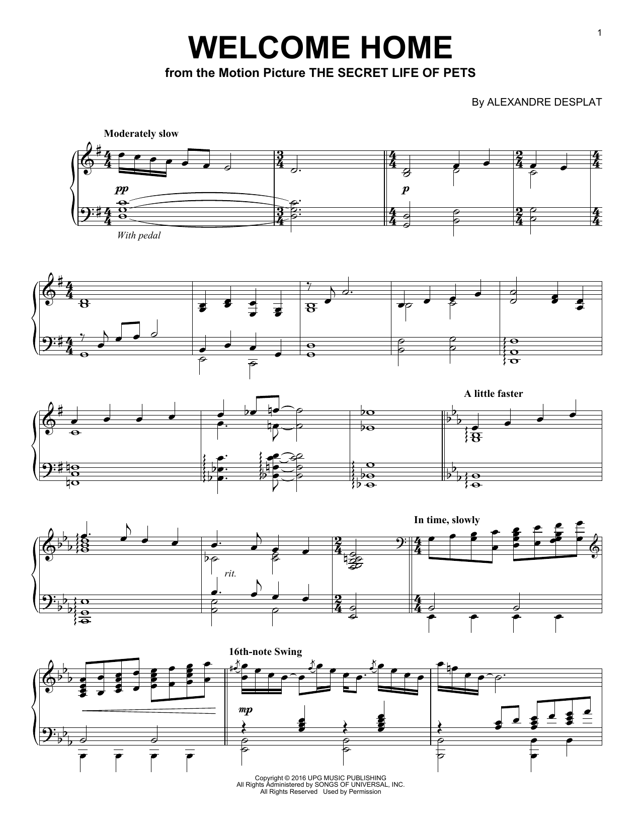 Download Alexandre Desplat Welcome Home Sheet Music and learn how to play Piano PDF digital score in minutes