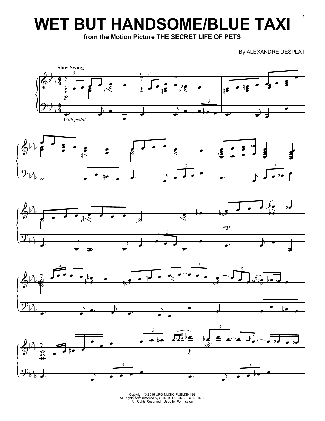 Download Alexandre Desplat Wet But Handsome/Blue Taxi Sheet Music and learn how to play Piano PDF digital score in minutes