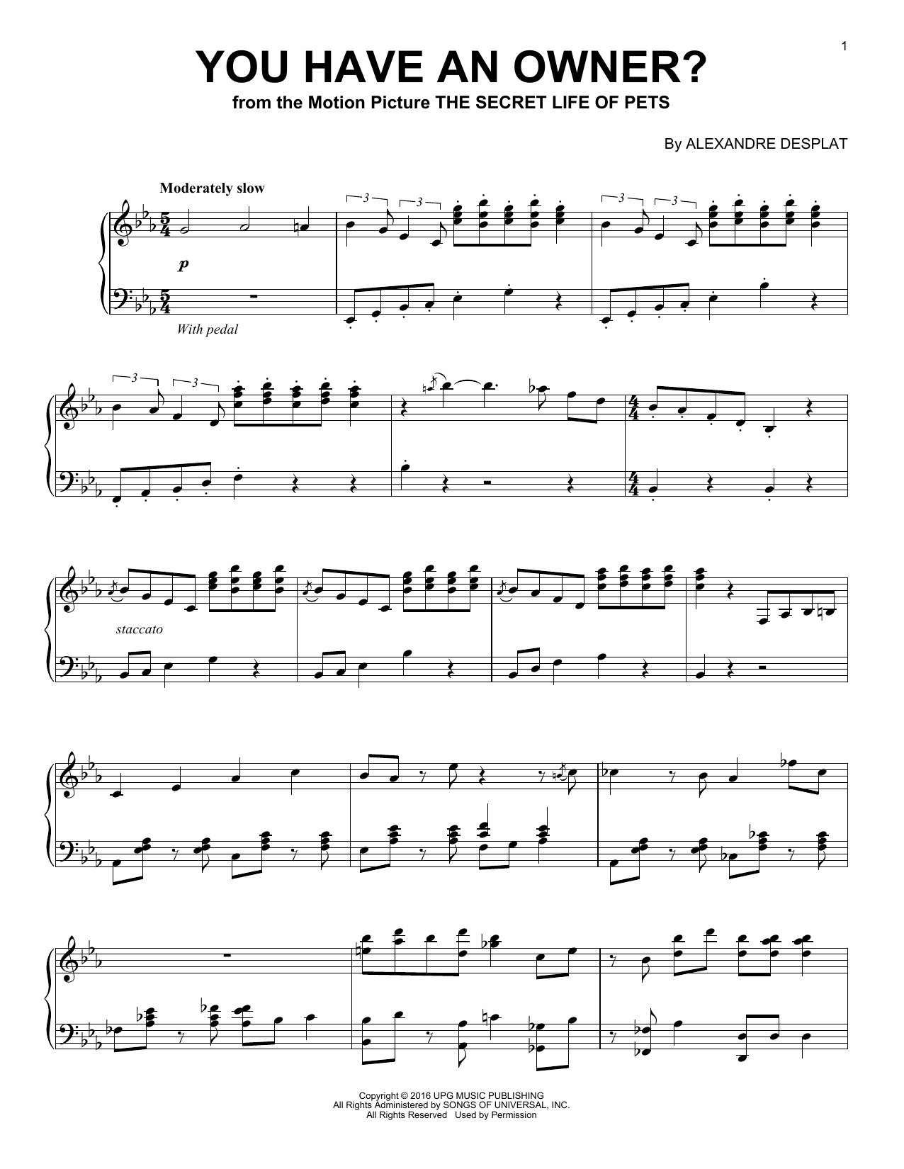 Download Alexandre Desplat You Have An Owner? Sheet Music and learn how to play Piano PDF digital score in minutes