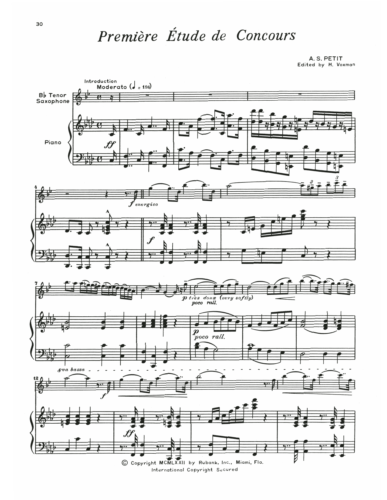 Download Alexandre Petit Premiere Etude De Concours Sheet Music and learn how to play Tenor Sax and Piano PDF digital score in minutes