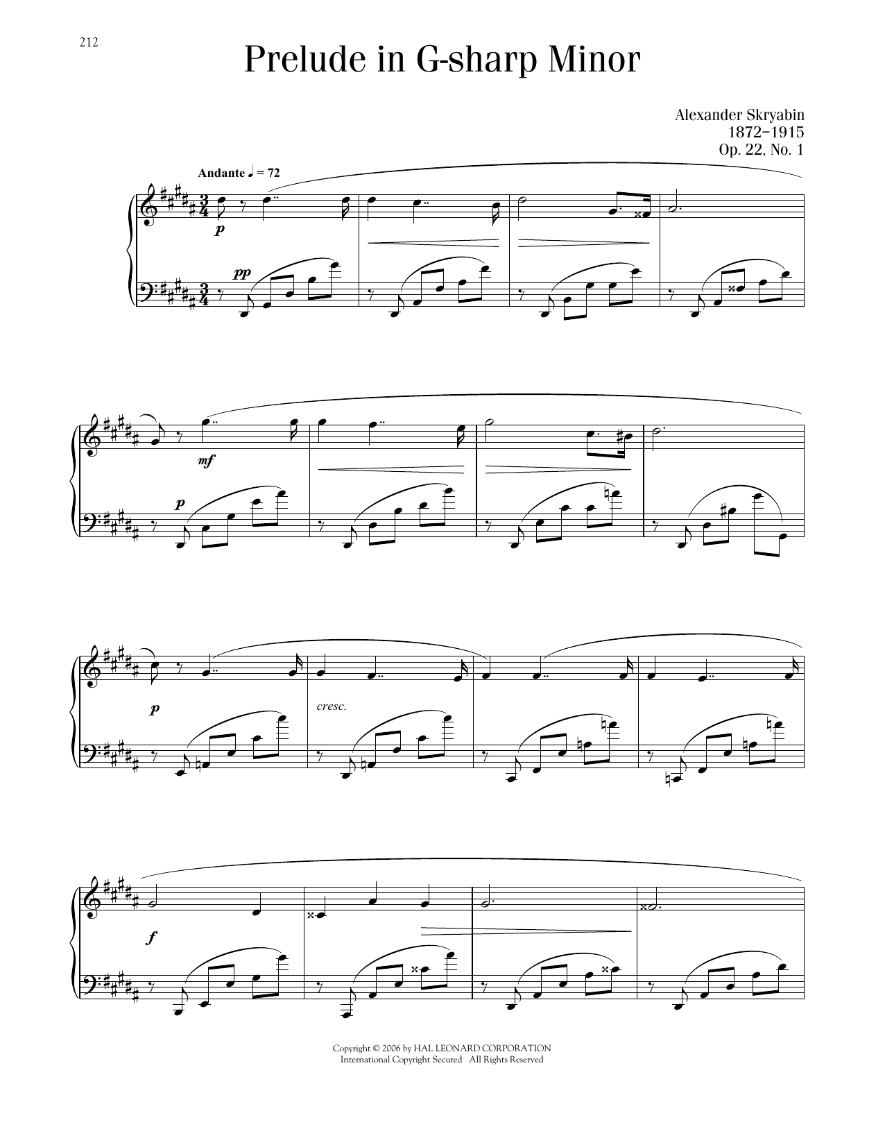 Download Alexandre Scriabin Prelude In G-Sharp Minor, Op. 22, No. 1 Sheet Music and learn how to play Piano Solo PDF digital score in minutes