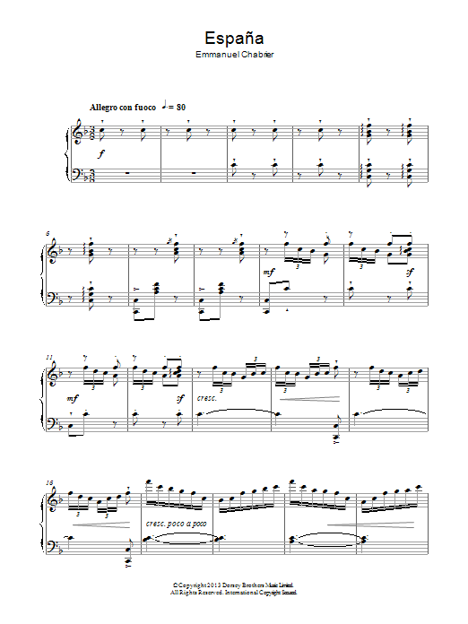 Download Emanuel Chabrier Espana Sheet Music and learn how to play Piano PDF digital score in minutes