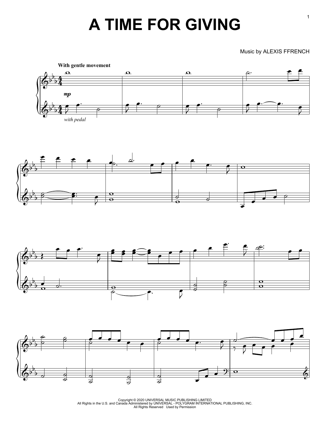 Download Alexis Ffrench A Time For Giving Sheet Music and learn how to play Piano Solo PDF digital score in minutes