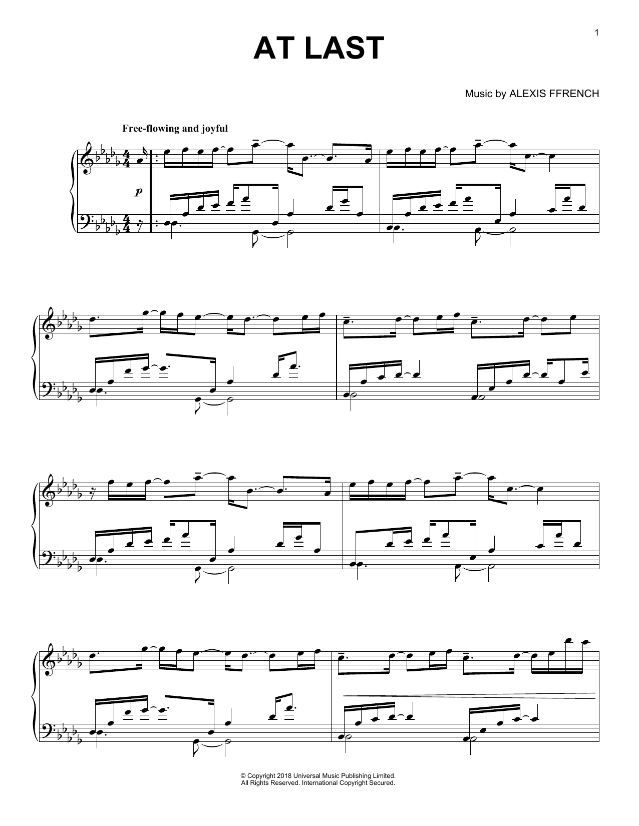 Download Alexis Ffrench At Last Sheet Music and learn how to play Piano Solo PDF digital score in minutes