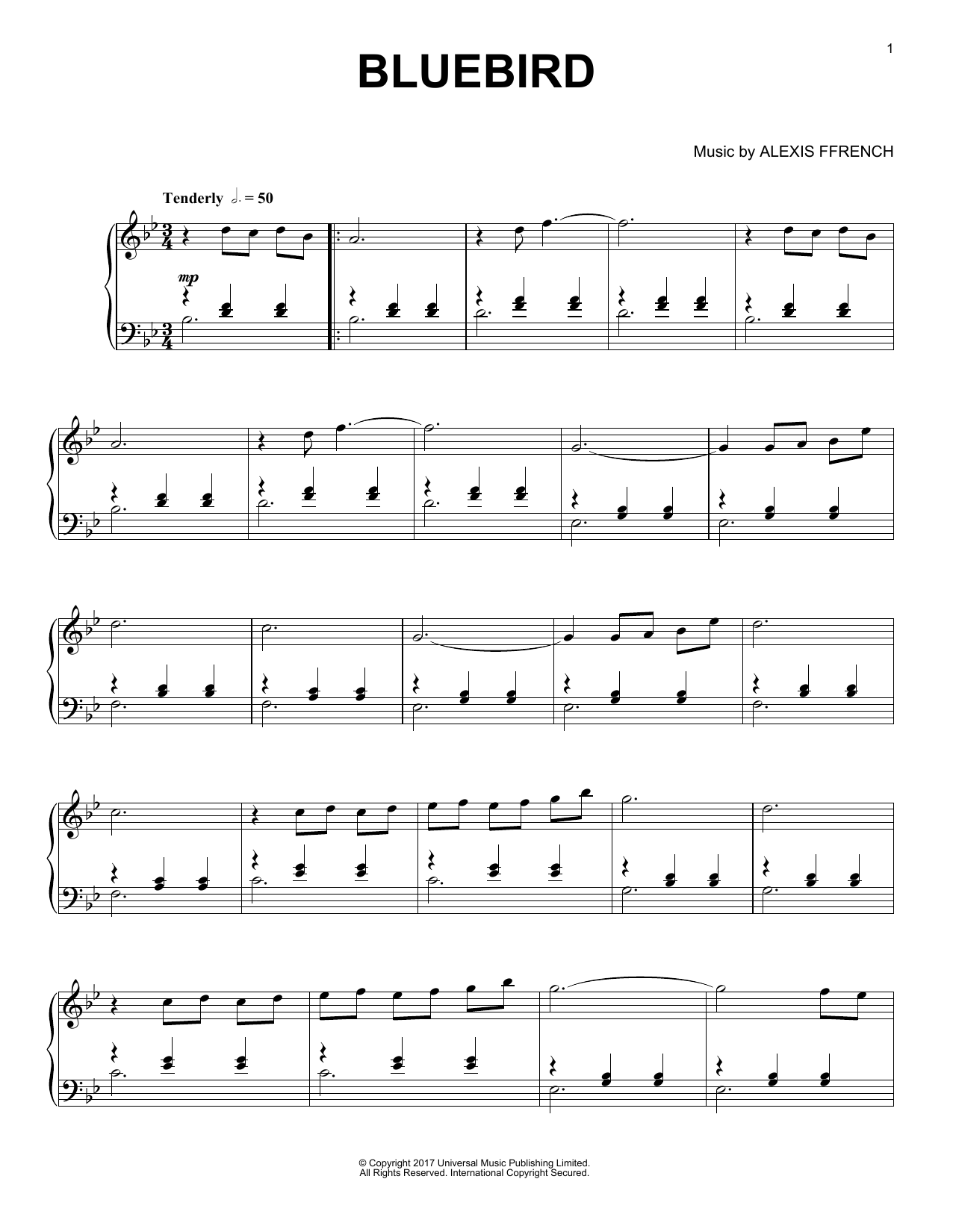 Download Alexis Ffrench Bluebird Sheet Music and learn how to play Piano Solo PDF digital score in minutes