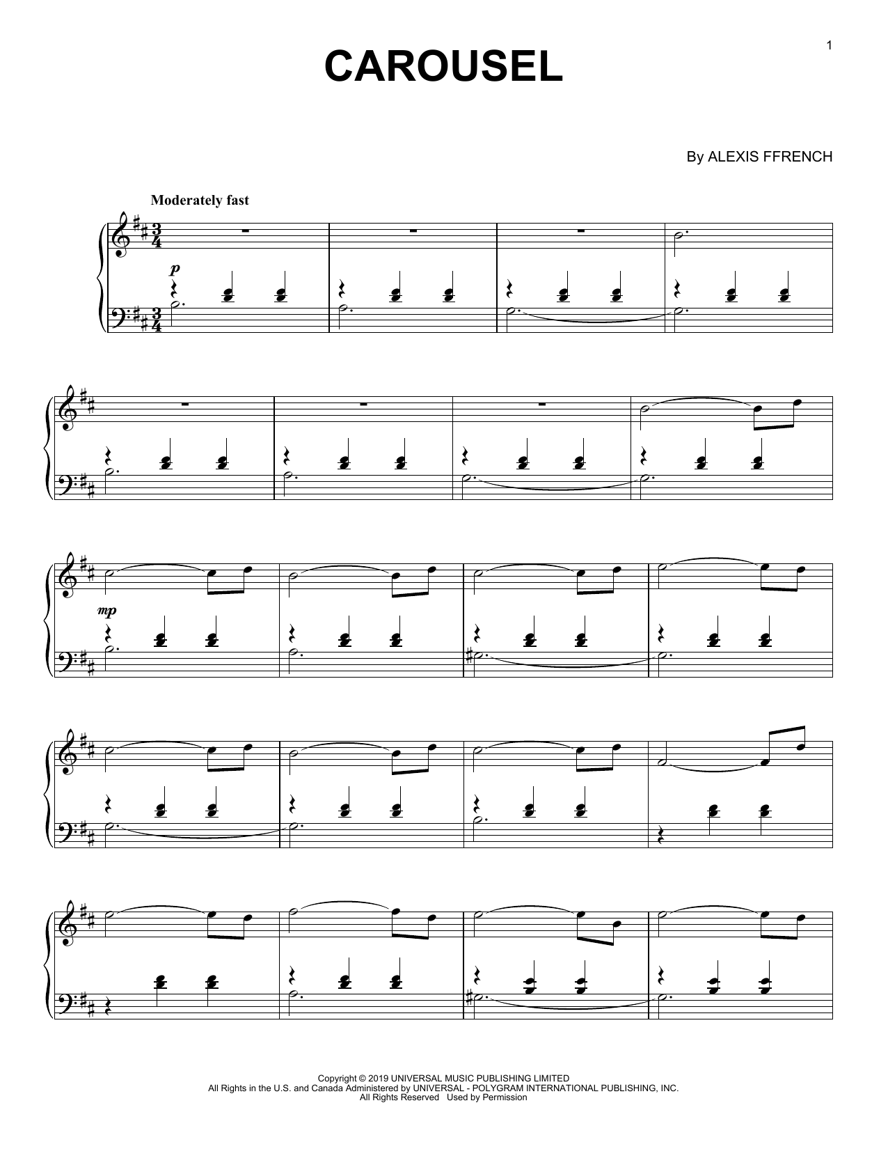 Download Alexis Ffrench Carousel Sheet Music and learn how to play Piano Solo PDF digital score in minutes