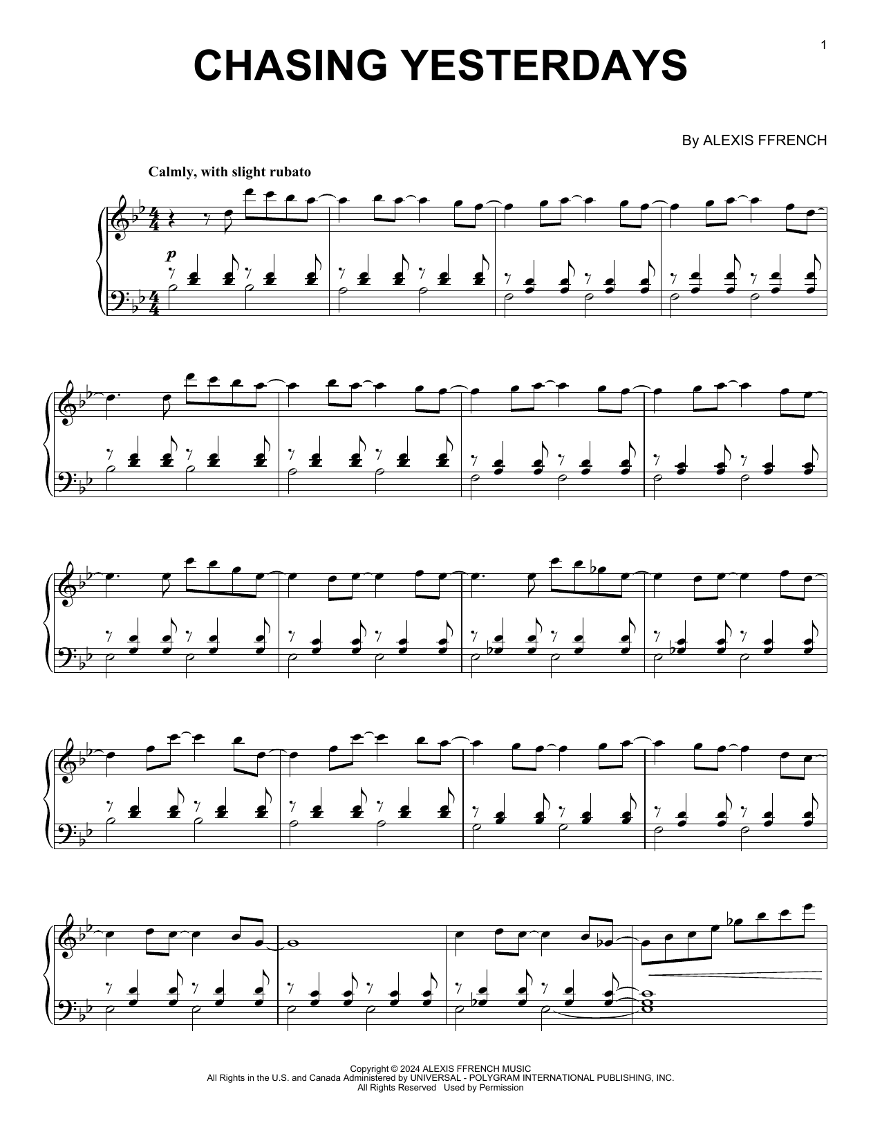 Download Alexis Ffrench Chasing Yesterdays Sheet Music and learn how to play Piano Solo PDF digital score in minutes