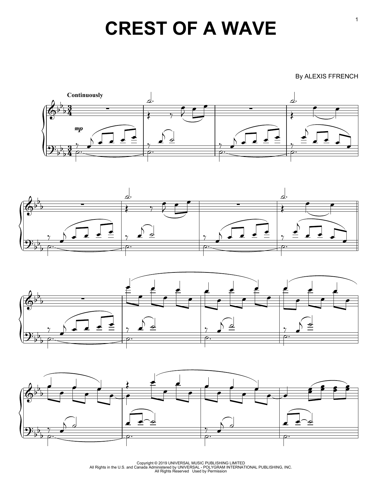 Download Alexis Ffrench Crest Of A Wave Sheet Music and learn how to play Piano Solo PDF digital score in minutes