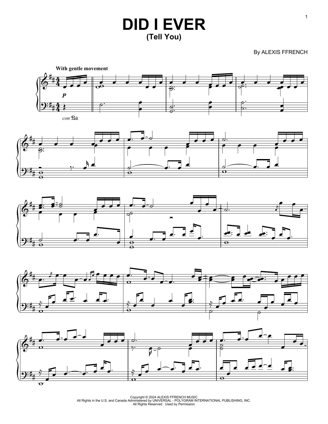 Download Alexis Ffrench Did I Ever (Tell You) Sheet Music and learn how to play Piano Solo PDF digital score in minutes