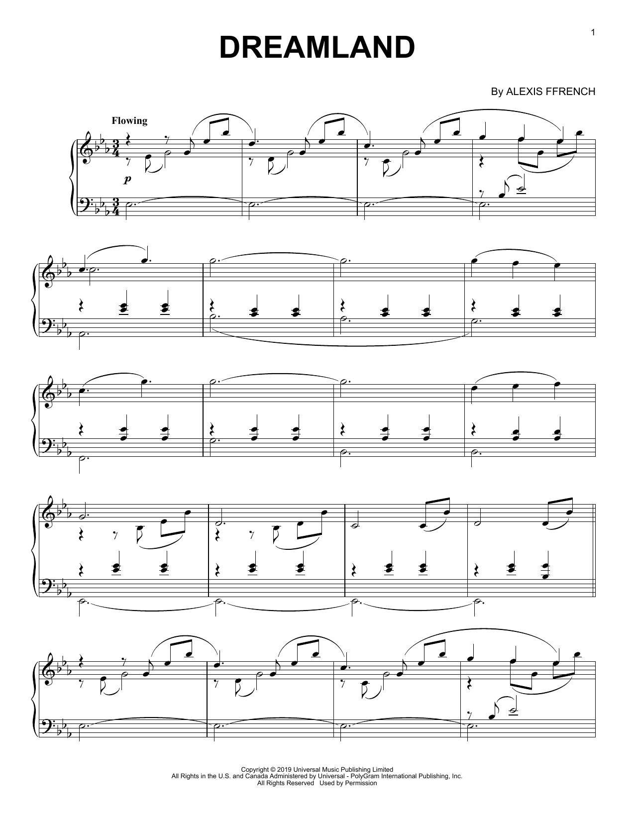 Download Alexis Ffrench Dreamland Sheet Music and learn how to play Piano Solo PDF digital score in minutes