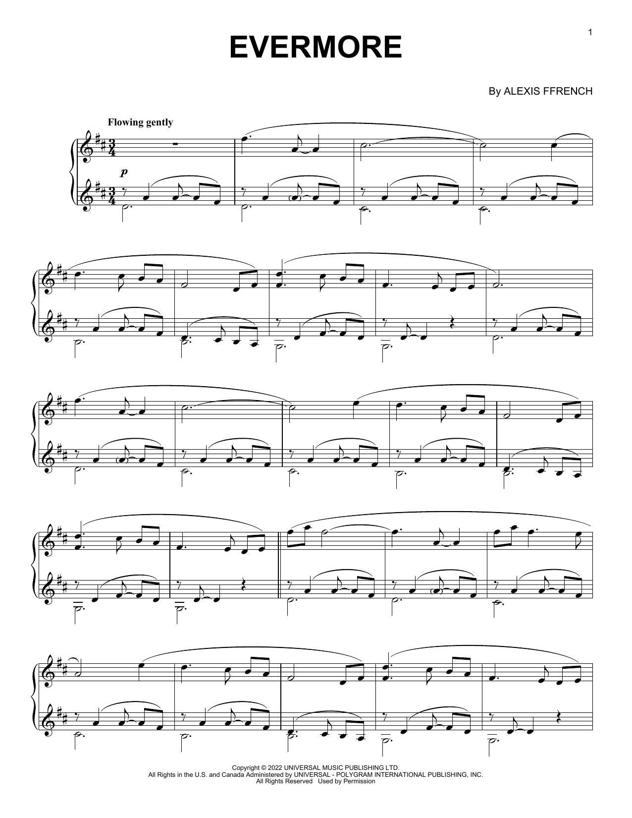 Download Alexis Ffrench Evermore Sheet Music and learn how to play Piano Solo PDF digital score in minutes