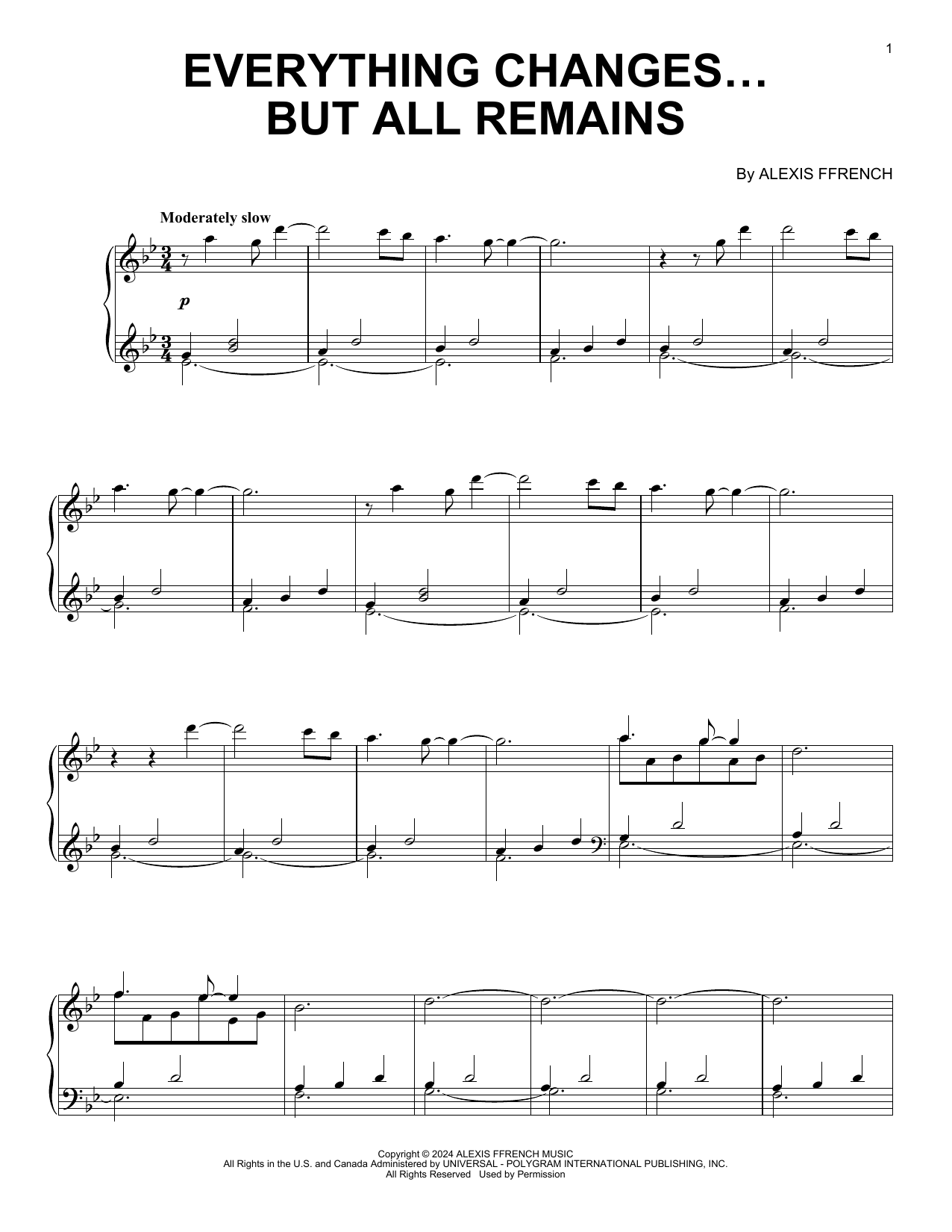 Download Alexis Ffrench Everything Changes... But All Remains Sheet Music and learn how to play Piano Solo PDF digital score in minutes