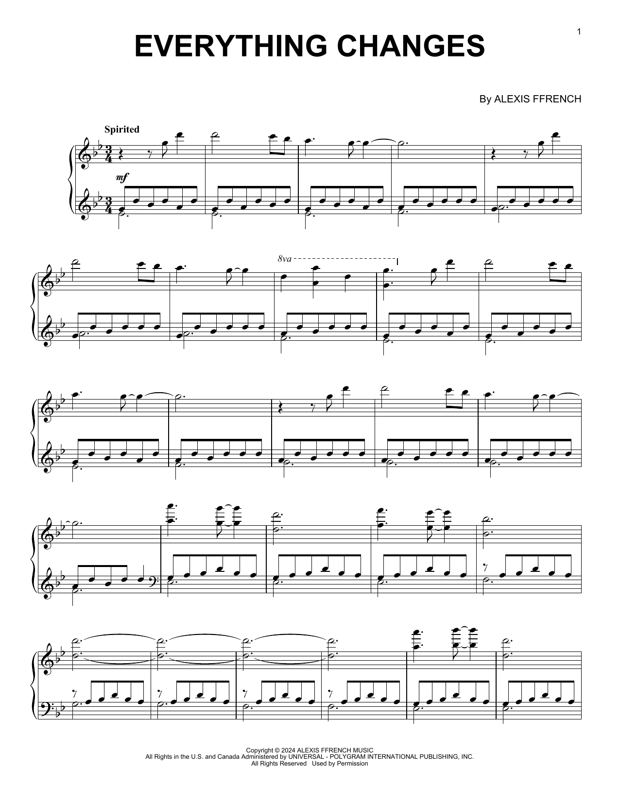 Download Alexis Ffrench Everything Changes Sheet Music and learn how to play Piano Solo PDF digital score in minutes