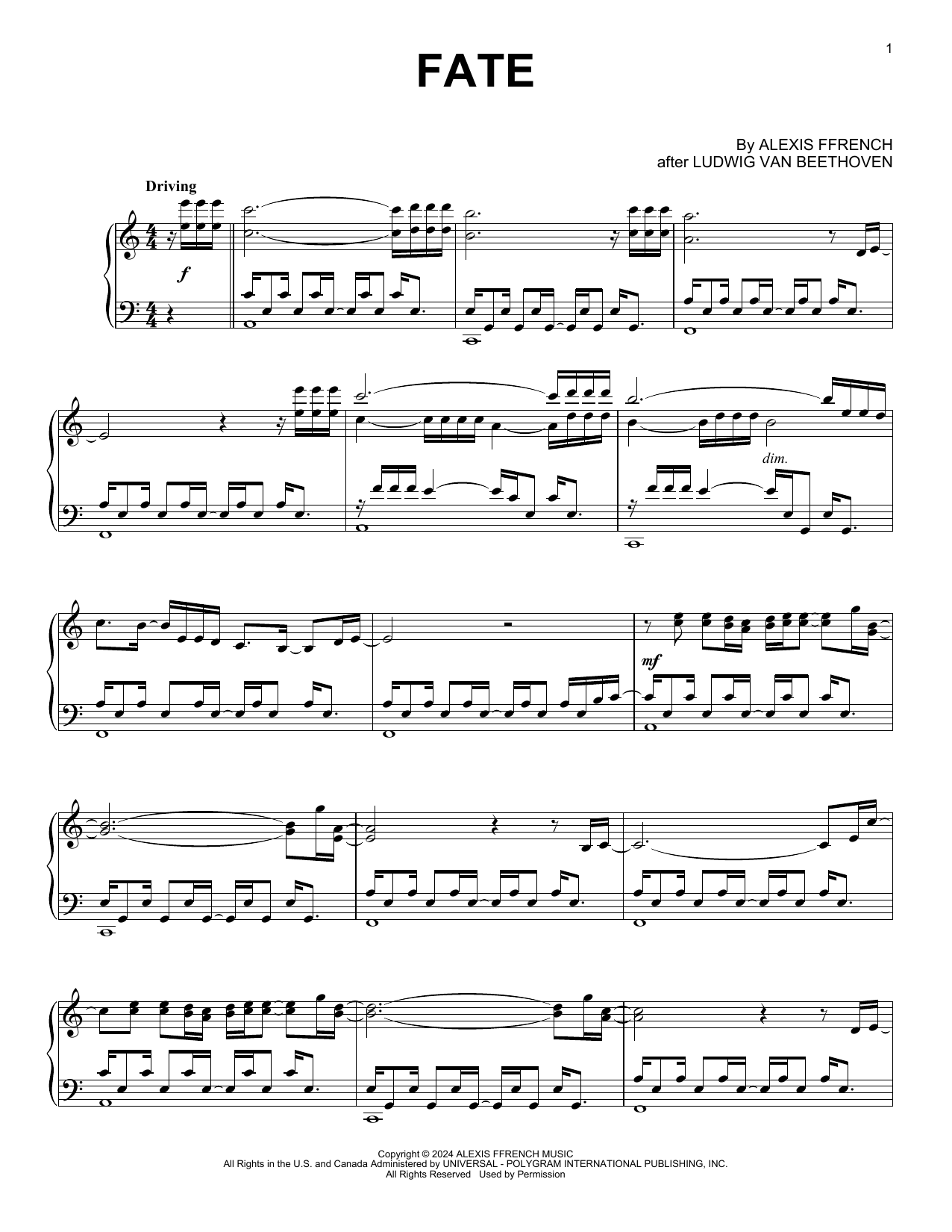 Download Alexis Ffrench Fate Sheet Music and learn how to play Piano Solo PDF digital score in minutes