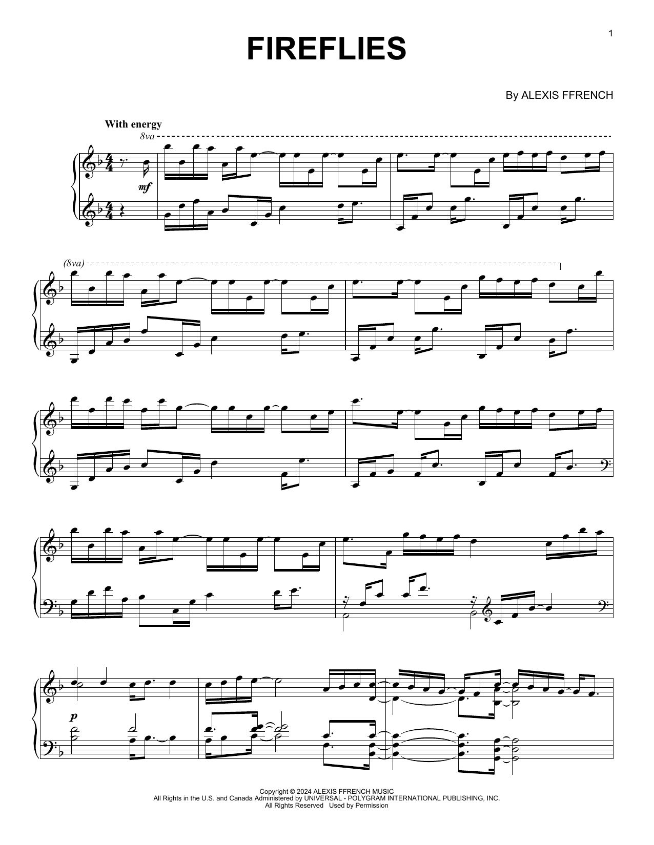 Download Alexis Ffrench Fireflies Sheet Music and learn how to play Piano Solo PDF digital score in minutes